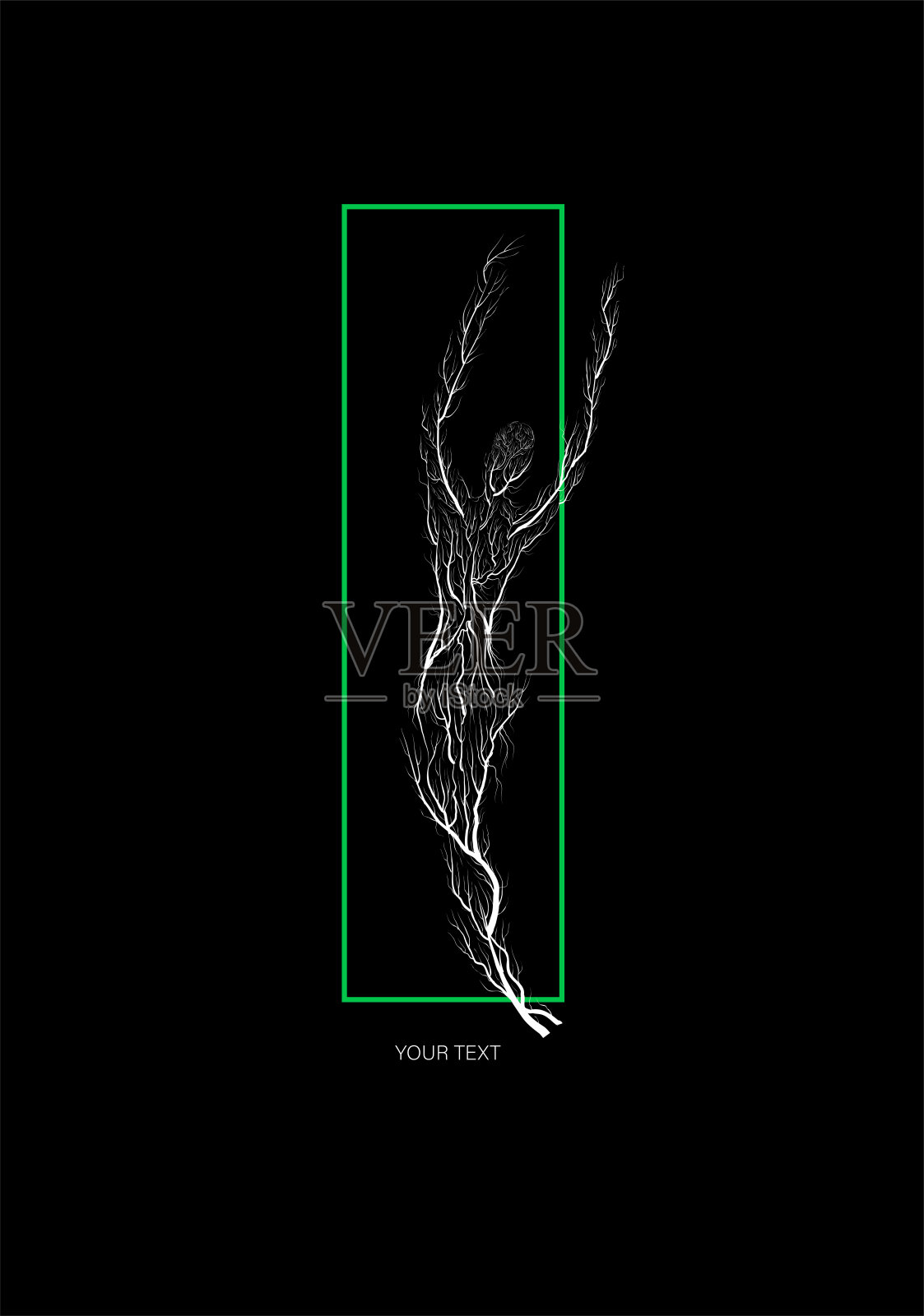 树标志现代创意设计，人如树的黑色背景，标志的概念，向量插画图片素材