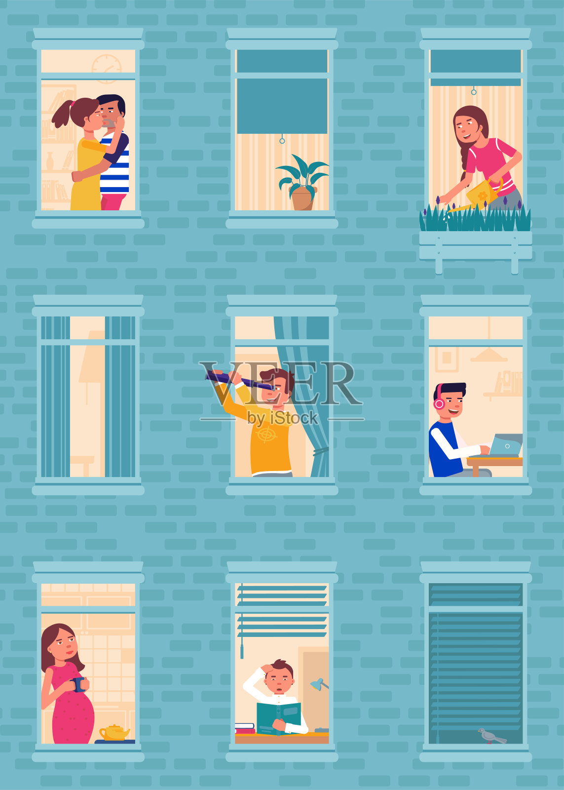 公寓窗户平面矢量插图插画图片素材
