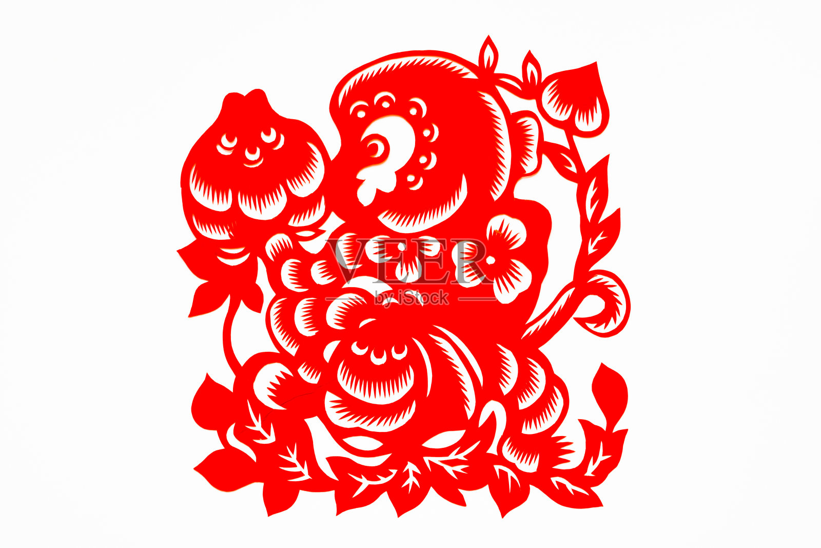 中国传统剪纸，十二生肖。中国新年，猴年。中国传统的动物猴剪纸艺术图案。猴年剪纸，过年。照片摄影图片