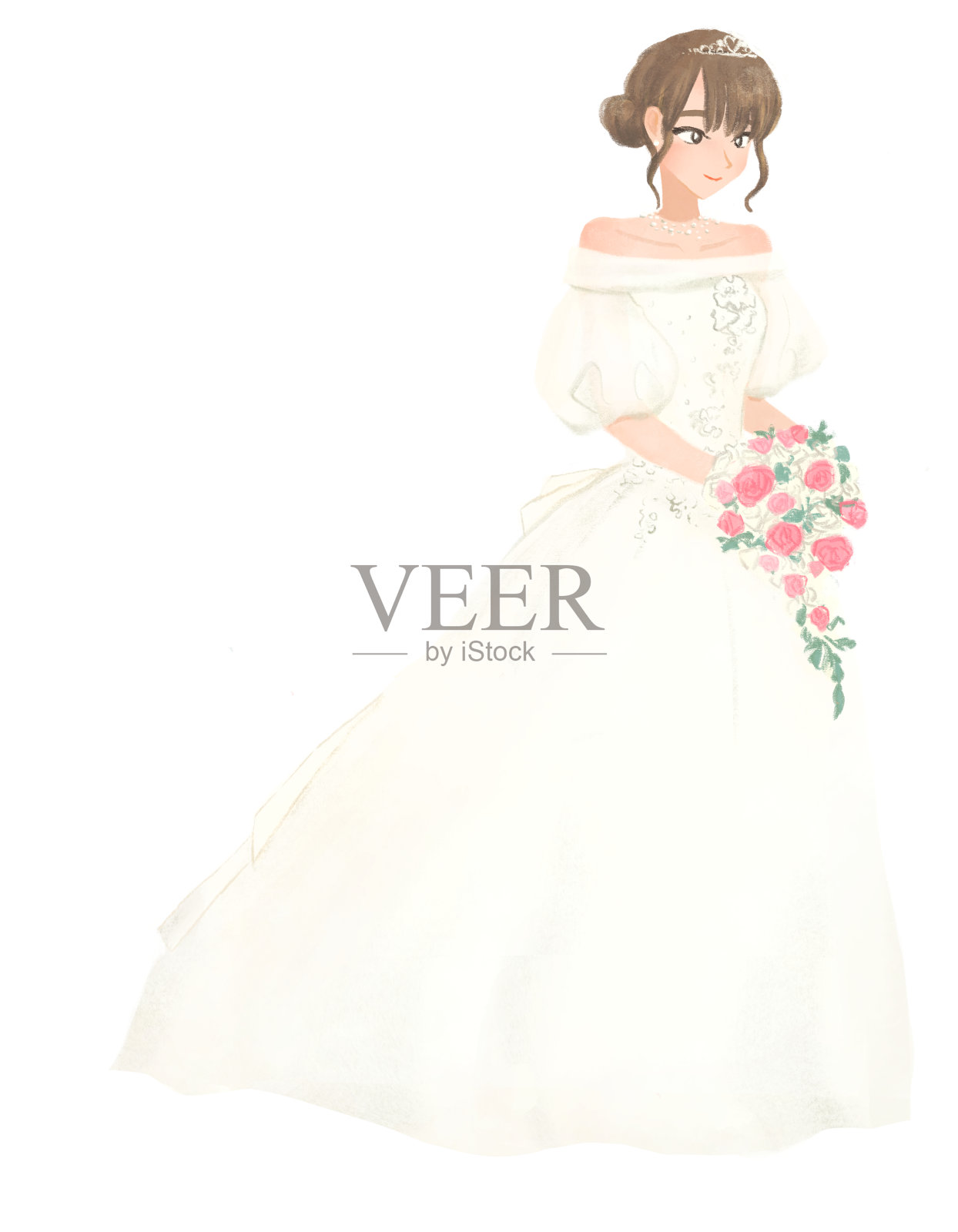 穿着婚纱的新娘插画图片素材