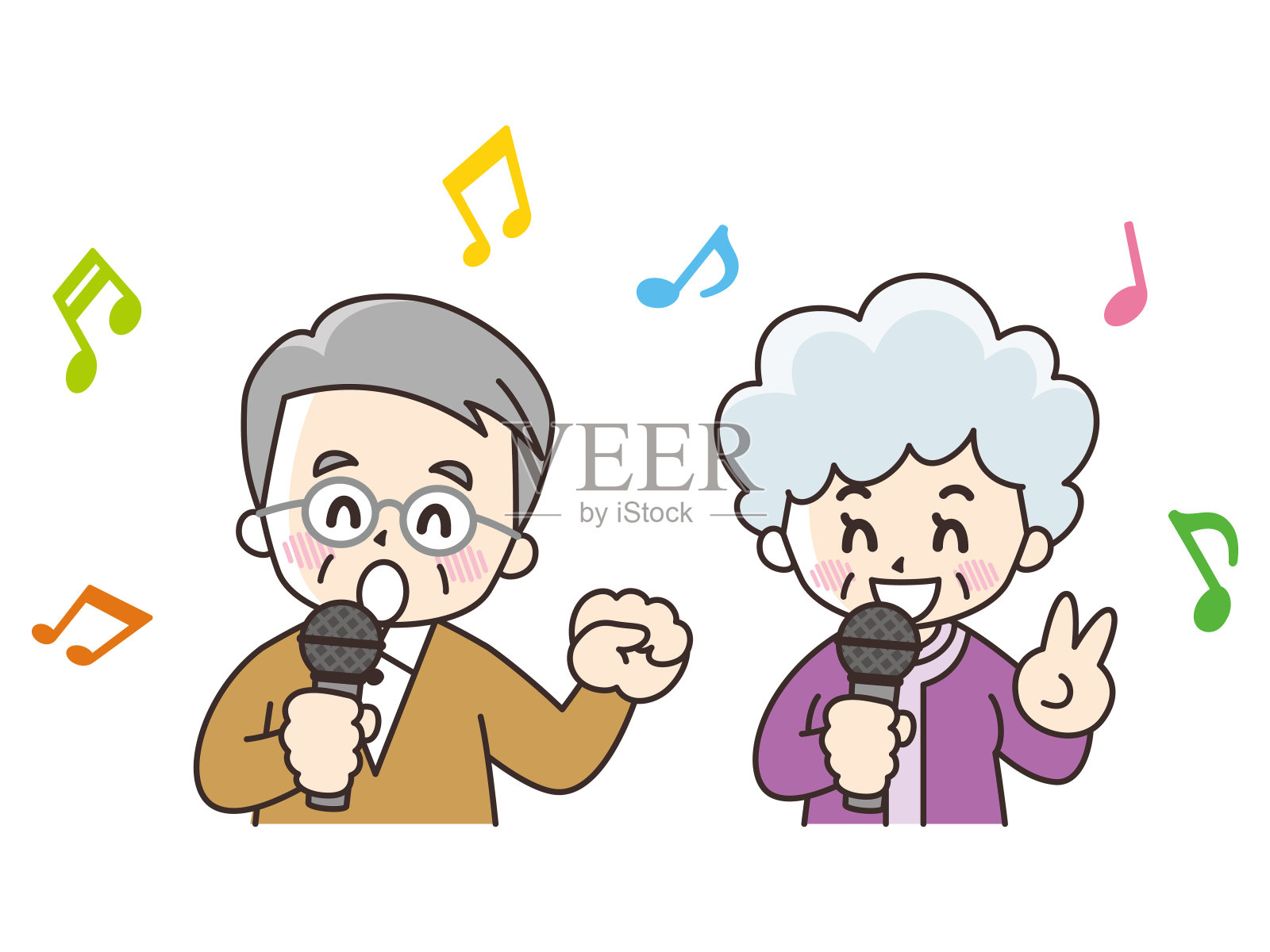 老人在唱歌插画图片素材