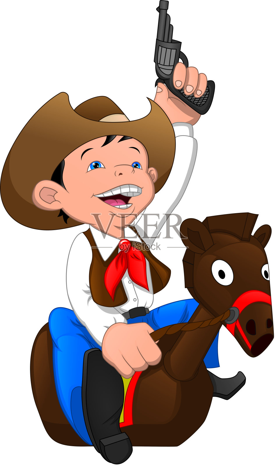 可爱的牛仔小子骑着小猪马玩具设计元素图片