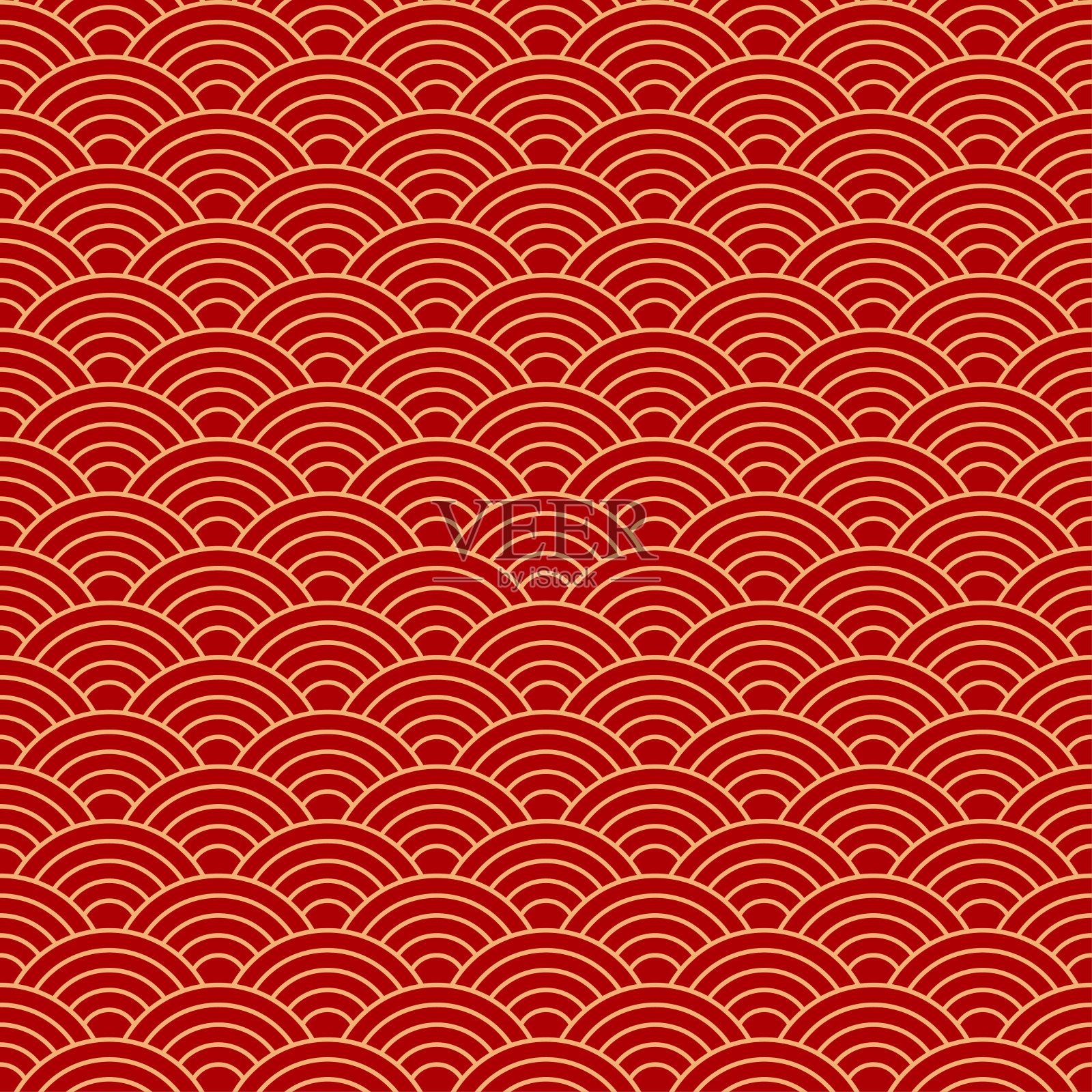 无缝的金红色波浪图案。中国和日本的龙鱼鳞装饰。矢量图插画图片素材