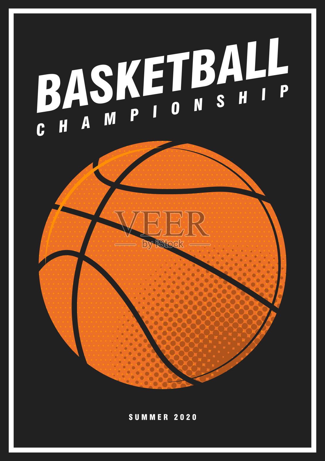 篮球nba锦标赛体育海报设计旗帜波普艺术风格球孤立在黑色背景。豪华垂直飞行插图。设计模板素材