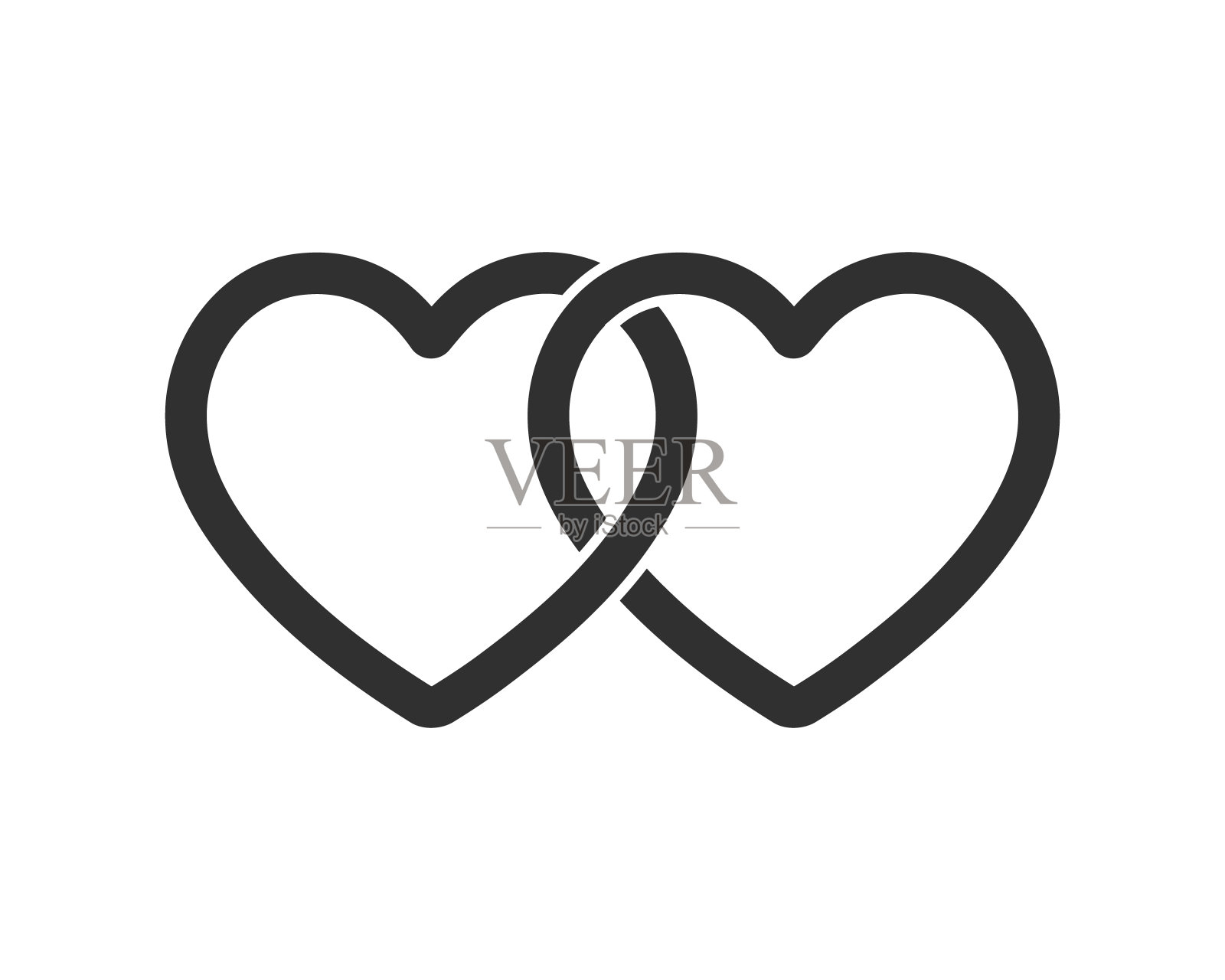 锁定，连接爱心形状矢量图标符号。孤立在白色背景上。比如，婚礼心形标志象征形象。图标素材