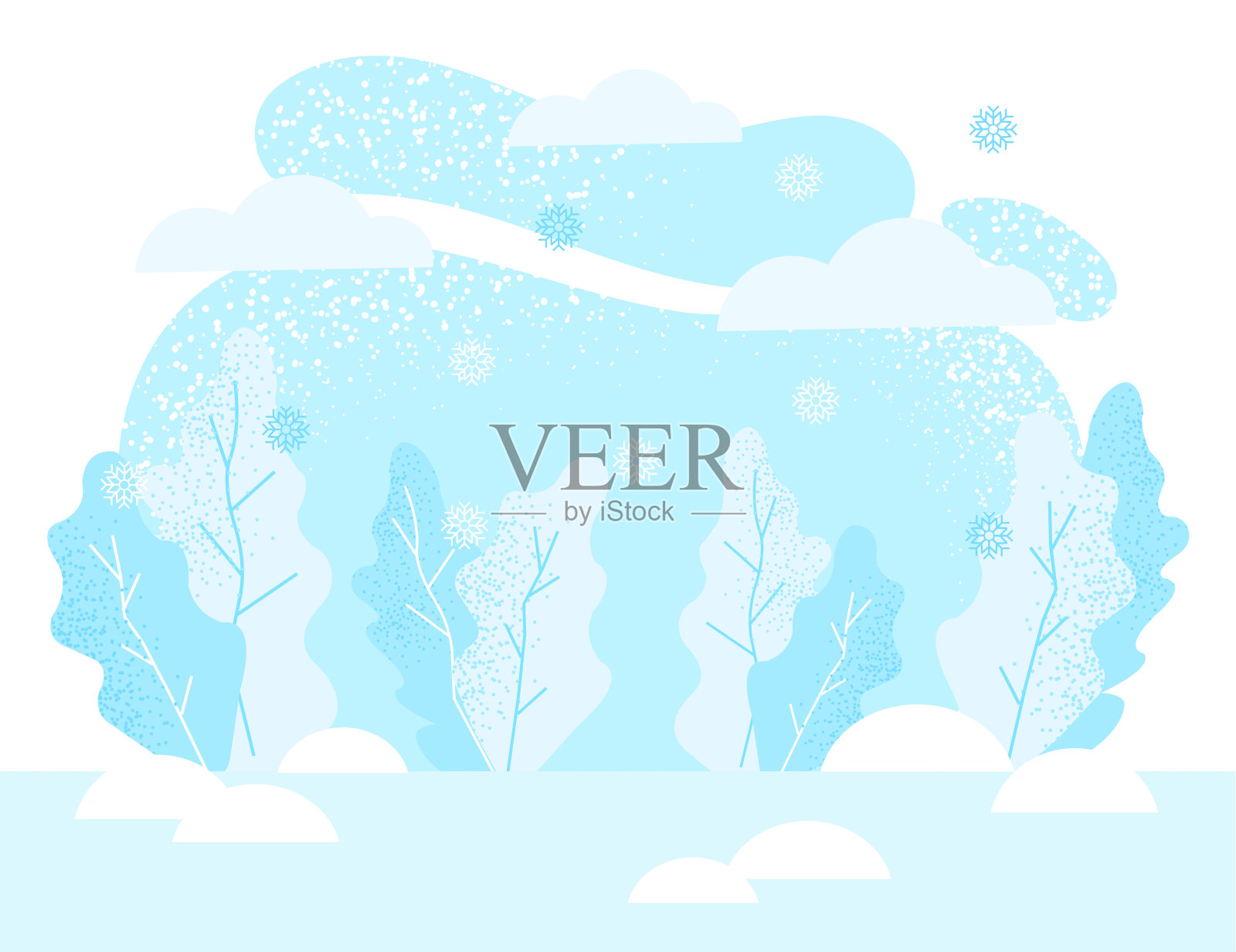 冬天的背景是冰冻的森林和降雪插画图片素材