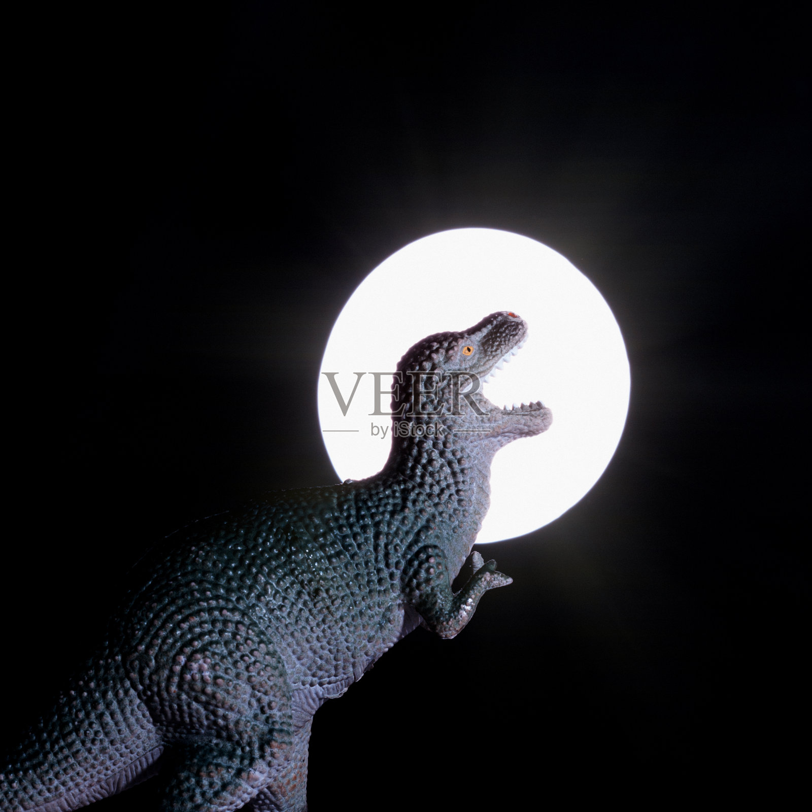 可怕的霸王龙在满月时咆哮照片摄影图片