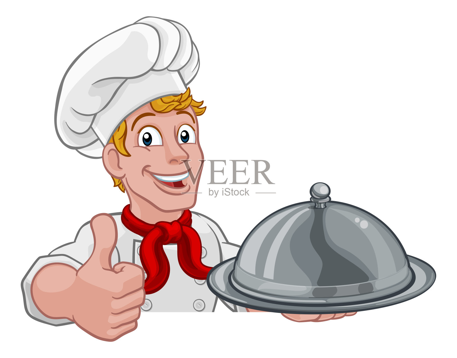 厨师拿着盘子，盘子标志卡通插画图片素材