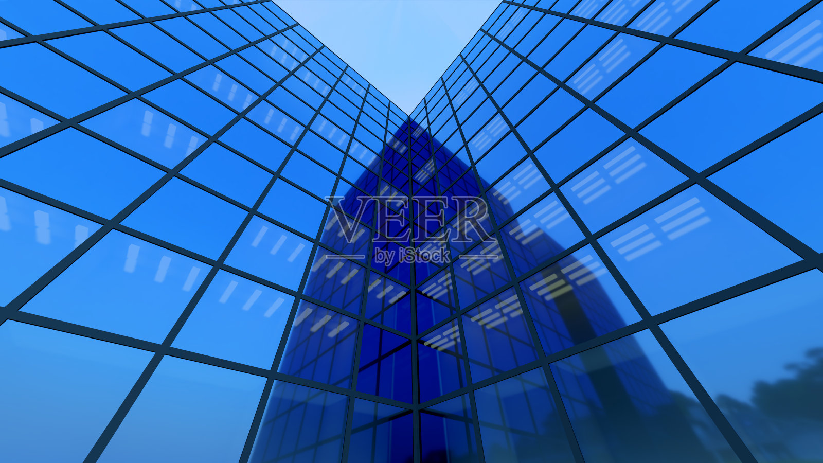 办公大楼蓝色玻璃反射摩天大楼透视图塔3D插图照片摄影图片