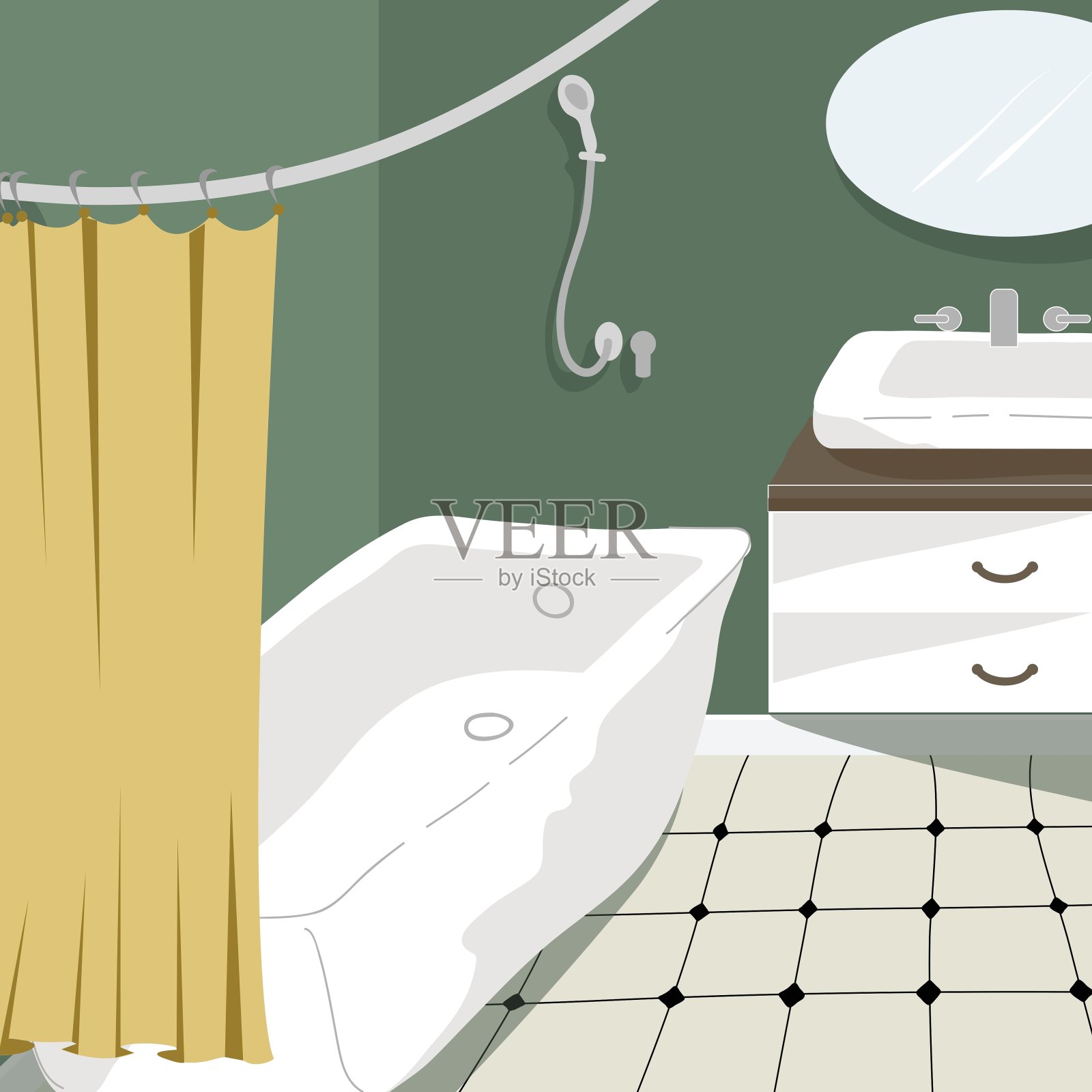 现代浴室。舒适的室内家具和家居装饰。舒适的室内装饰在斯堪的纳维亚风格。矢量插图。插画图片素材