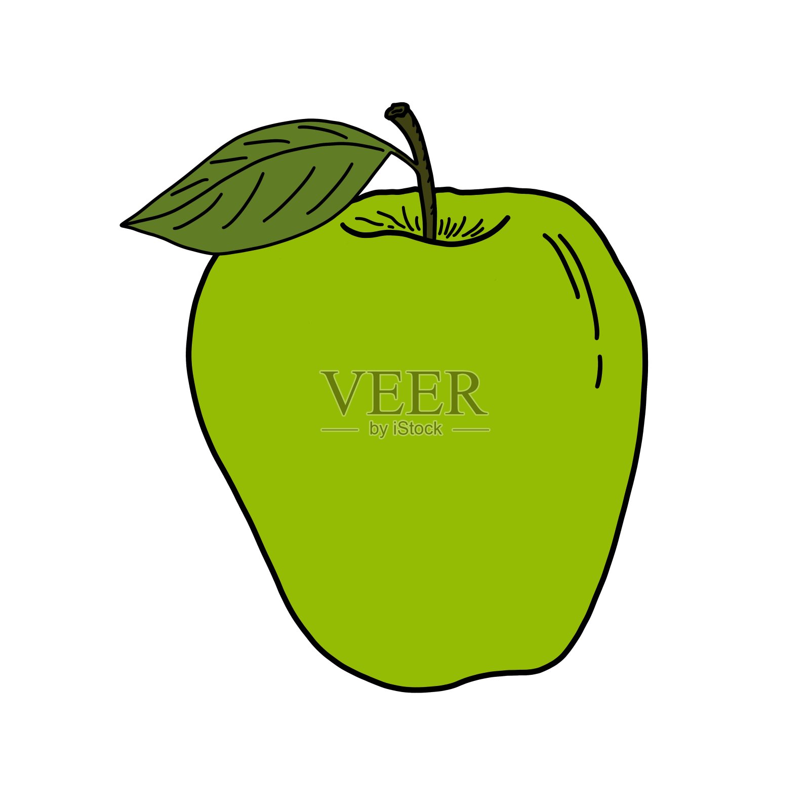 亮绿色的苹果和叶子特写。插画图片素材