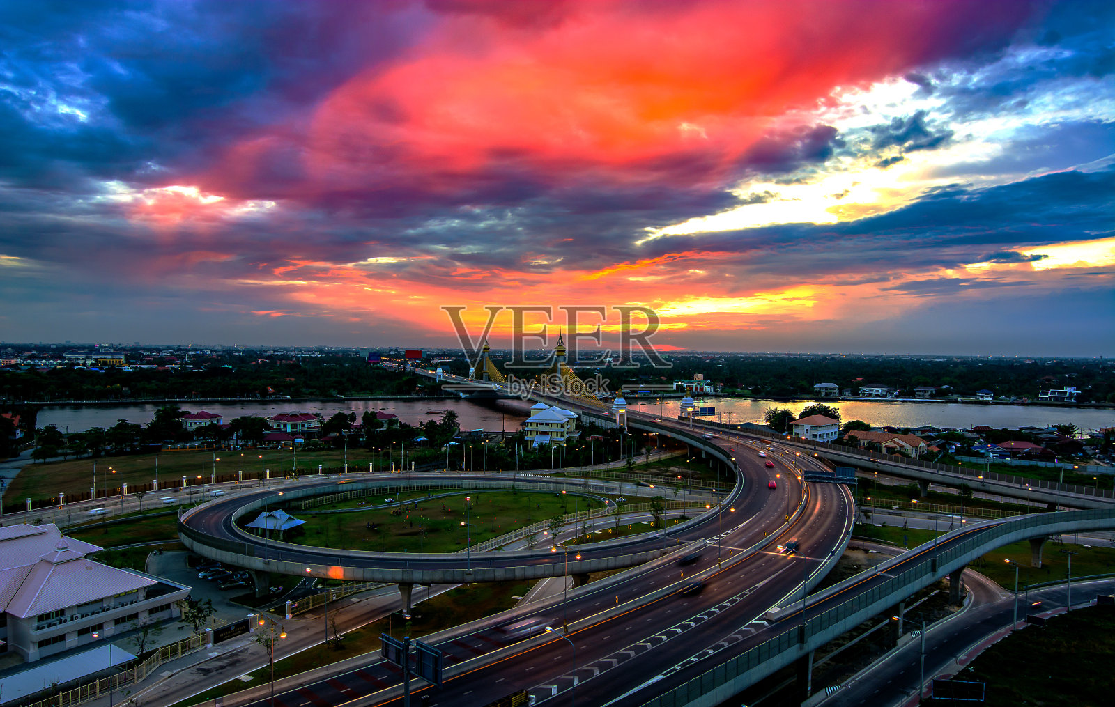 曼谷高速公路和高速公路俯视图，泰国照片摄影图片