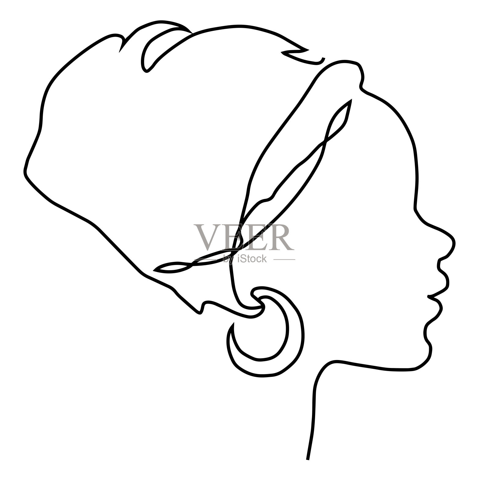 年轻的非洲妇女在国家头饰图标剪影。插画图片素材