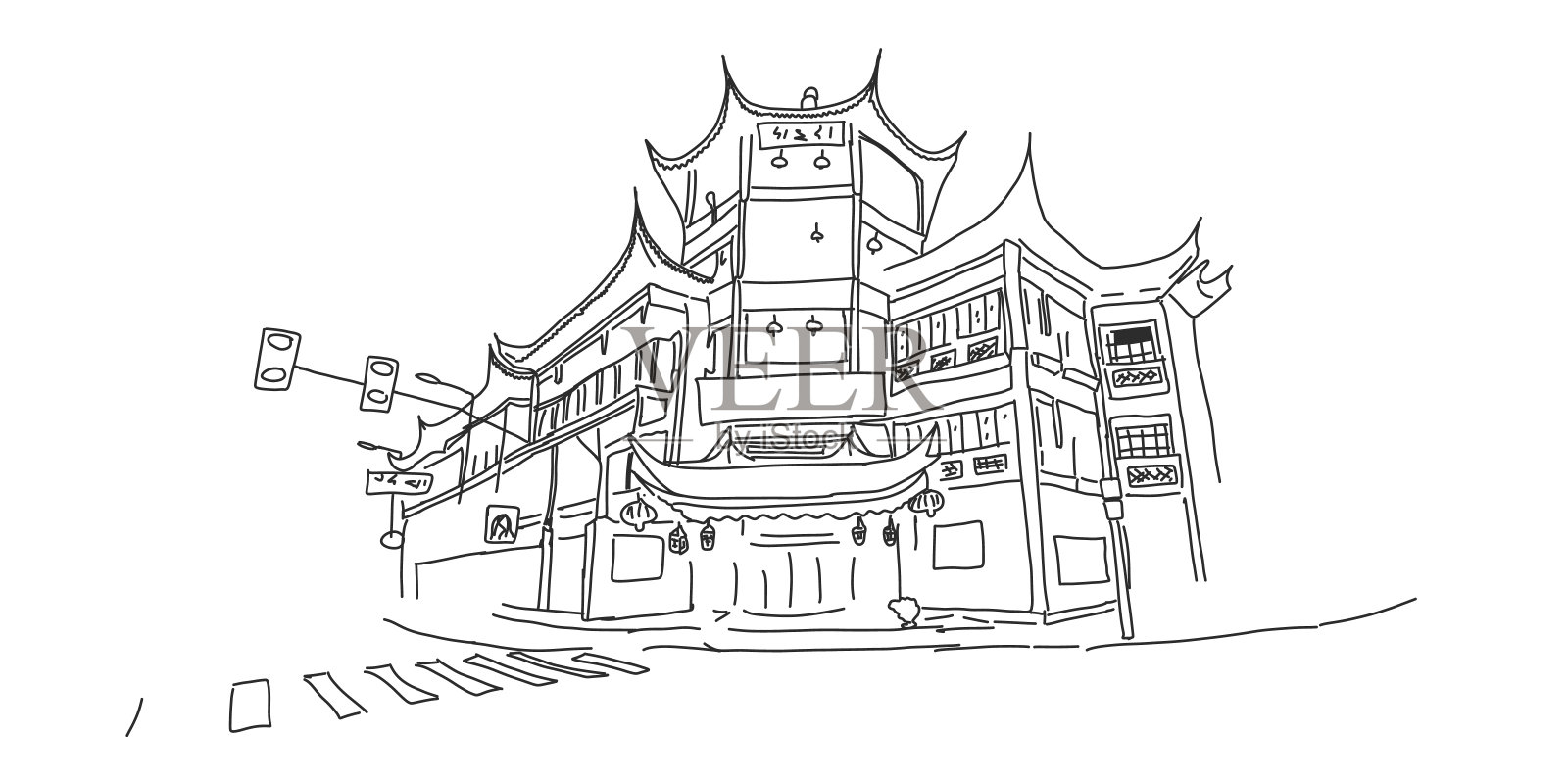 中式建筑，城市街道上的房子。设计元素图片