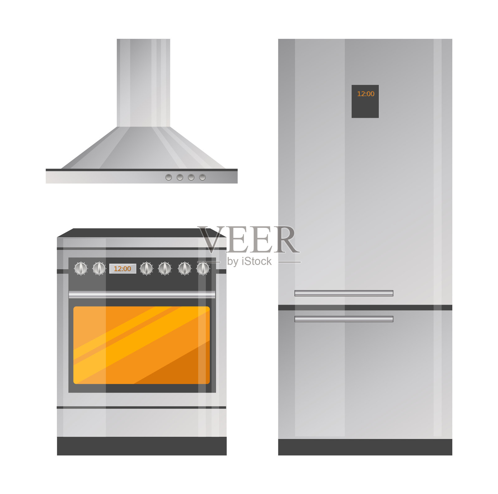 烤箱和冰箱彩色矢量插图设计元素图片