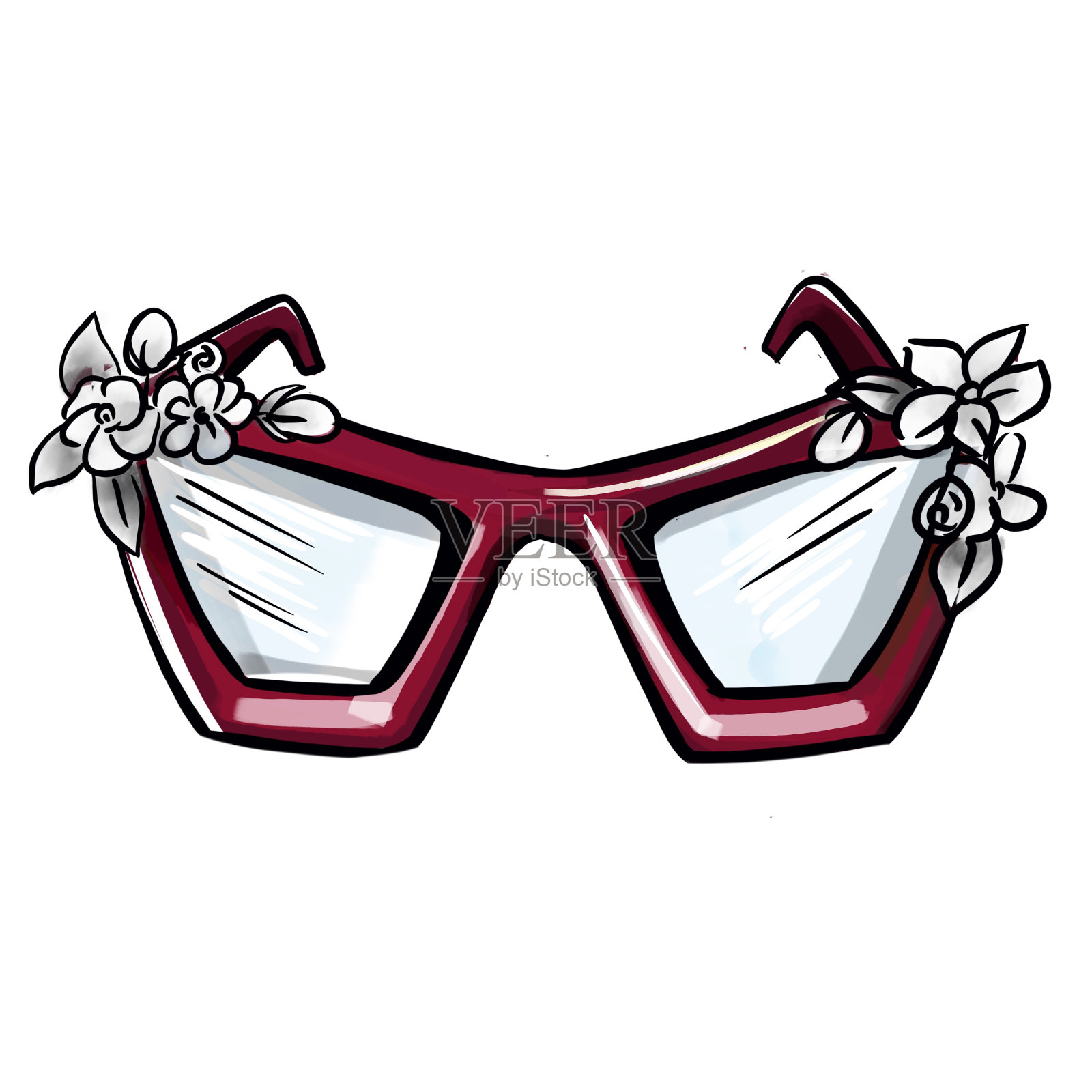 时尚插图水彩素描红色眼镜上的白色背景设计元素图片