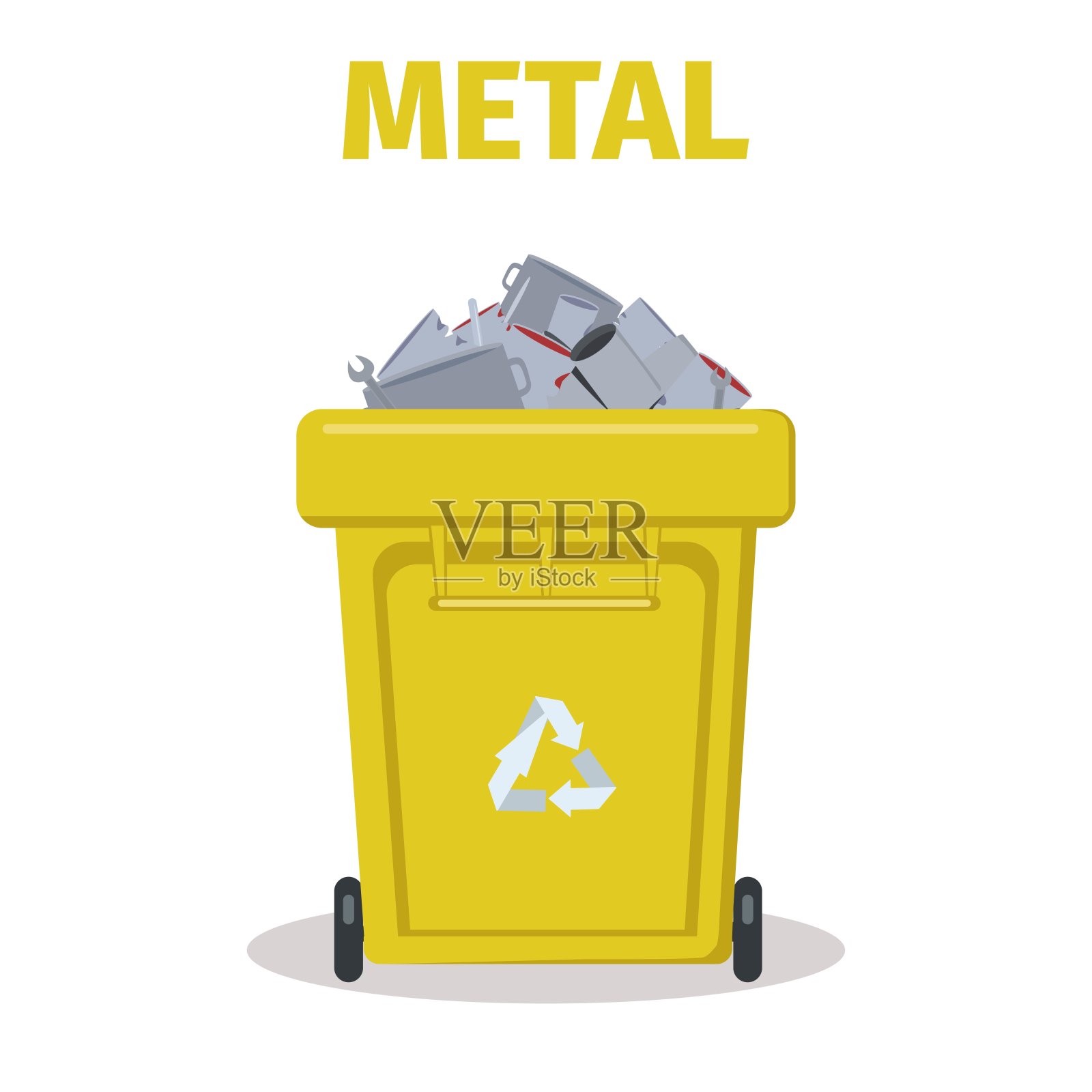 回收的垃圾。废物管理。装金属的垃圾桶。环境问题。插画图片素材