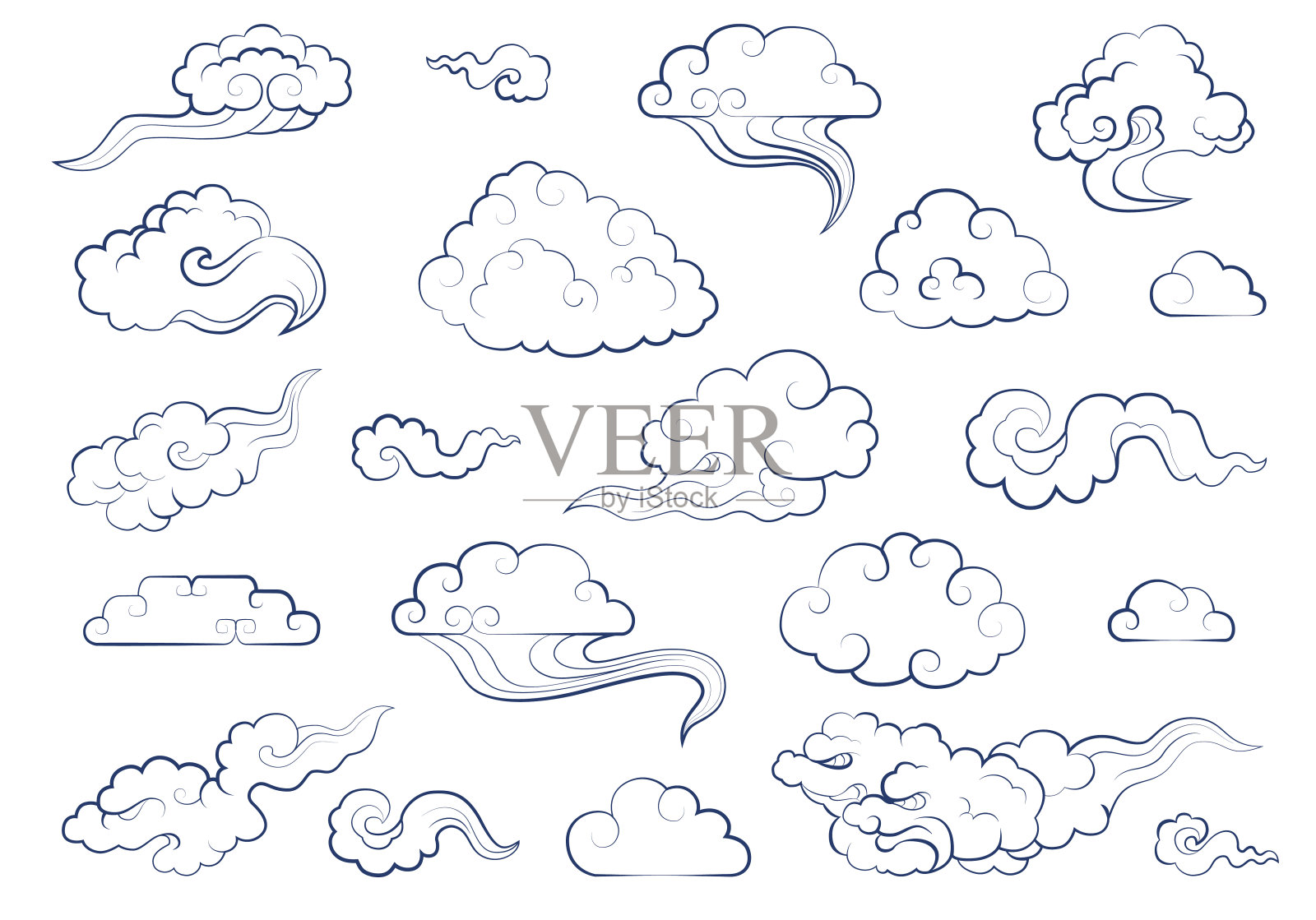中国传统风格的云。大组气象要素云、雾、云、风插画图片素材