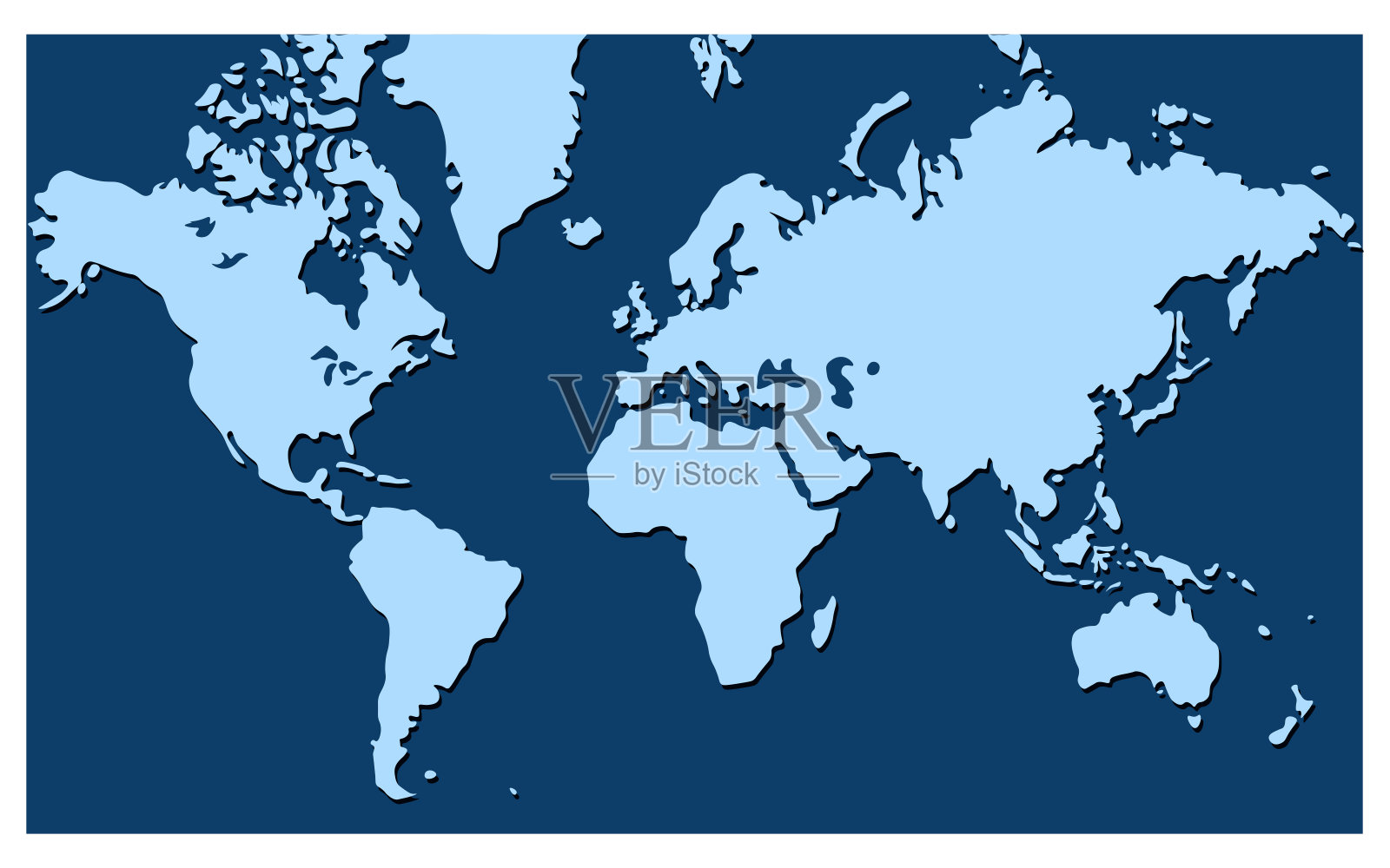 世界地图矢量孤立在蓝色背景。inphographics平坦地球。类似的全球地图图标。环游世界，地图剪影背景插画图片素材
