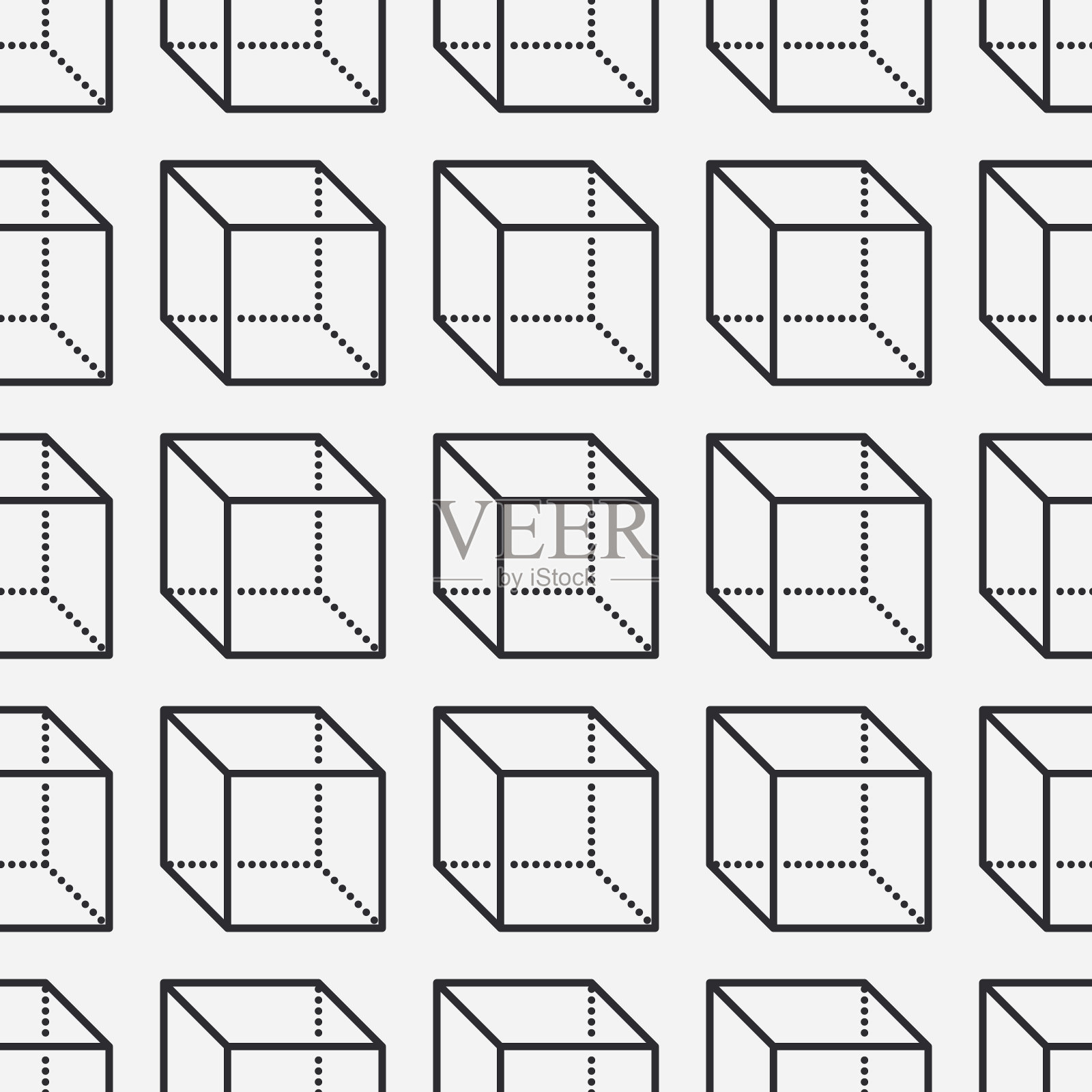几何形状无缝模式与平面线图标的立方体数字。现代抽象几何背景，数学教育。黑白矢量图插画图片素材