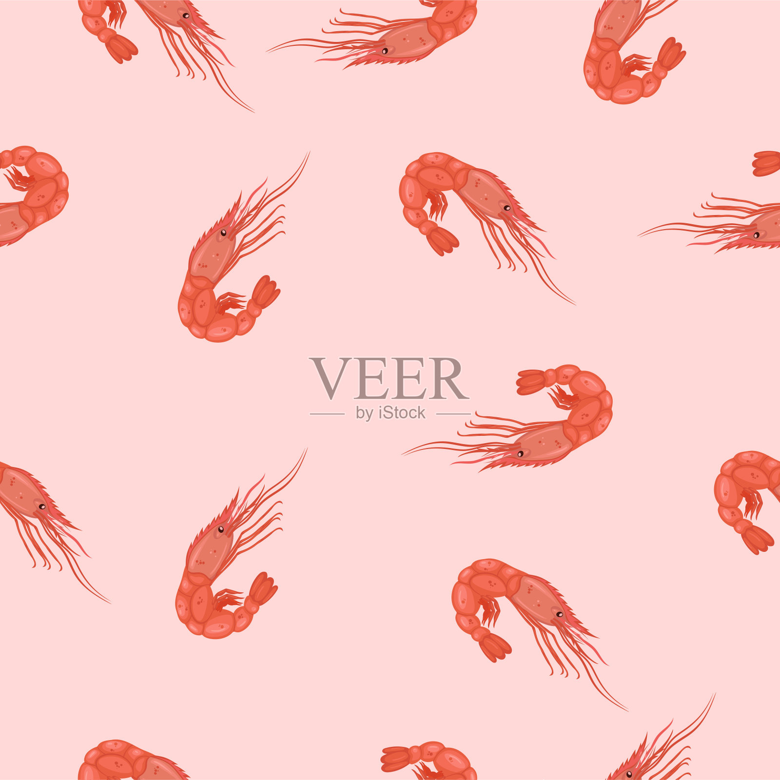 无缝矢量图案与轮廓粉红色可爱的虾插画图片素材_ID:401599391-Veer图库