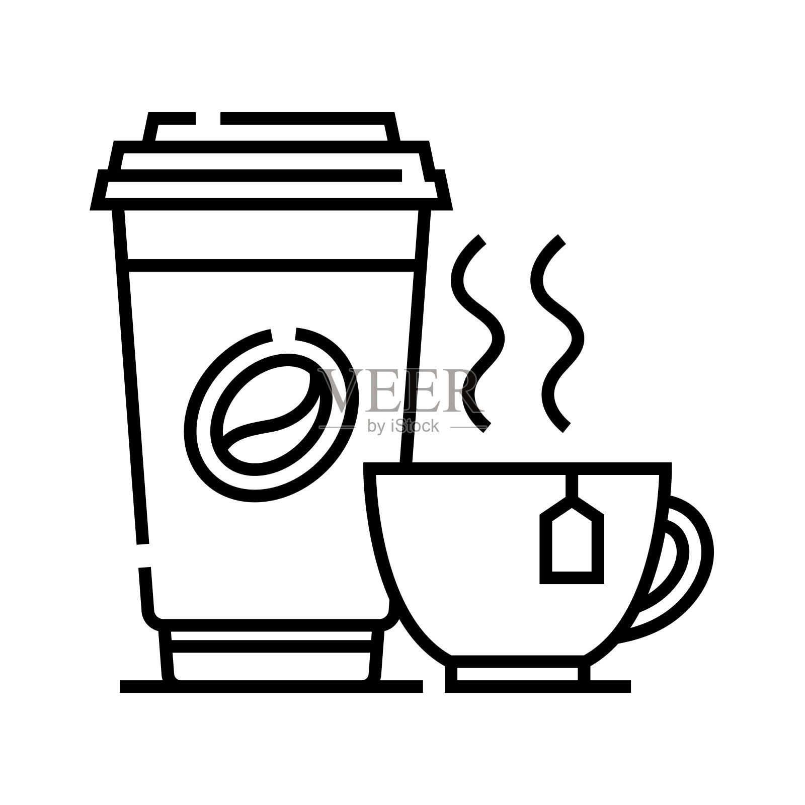 咖啡和茶线图标，概念符号，轮廓矢量插图，线性符号插画图片素材