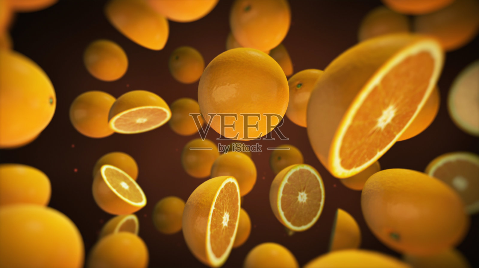 3D新鲜水果橙子慢动作。照片摄影图片