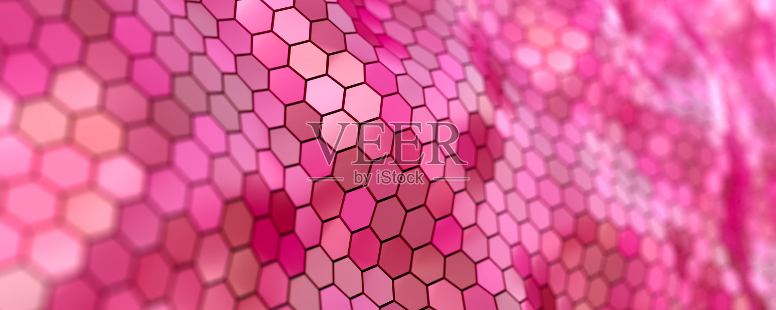 亮粉色波浪墙纸。具有数字技术背景和六边形单元。蜂窝结构的三维抽象插图。照片摄影图片