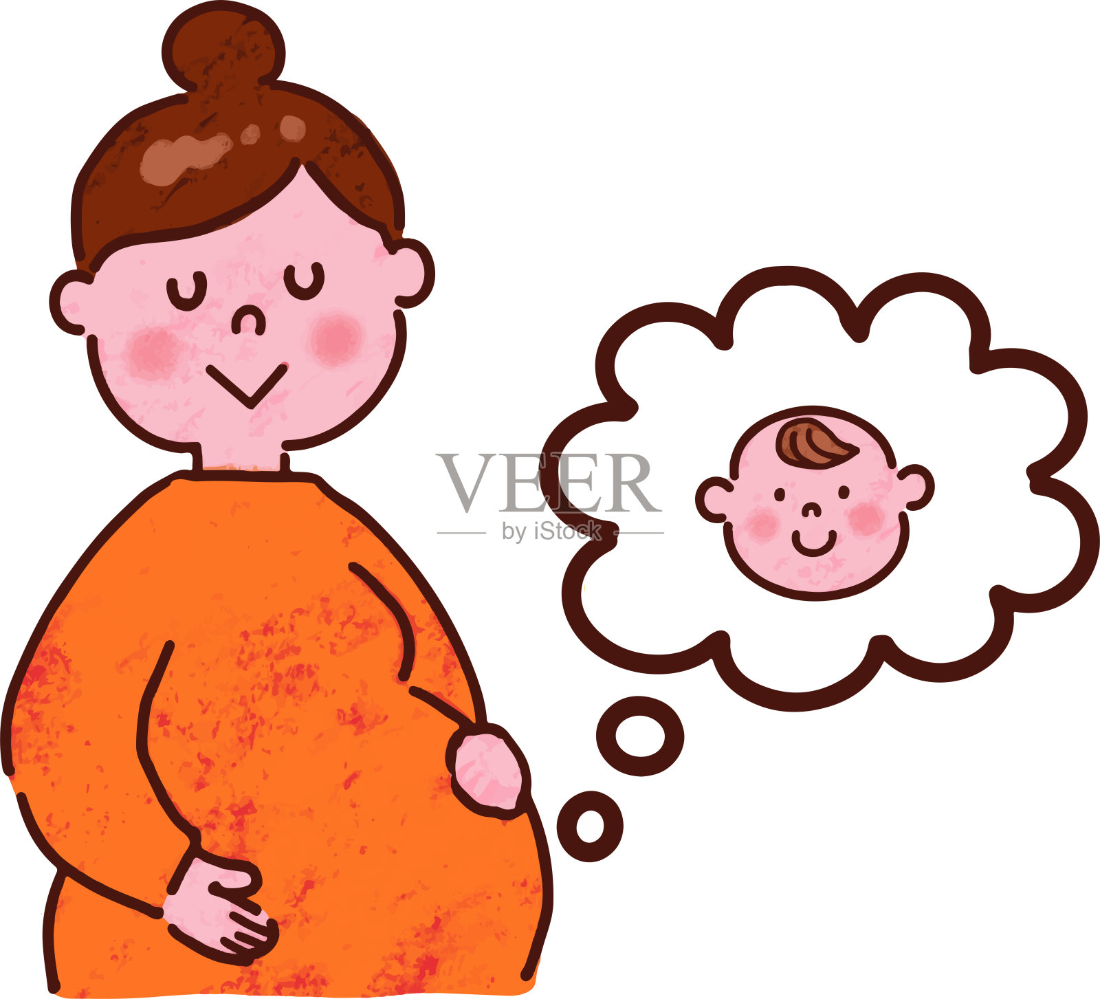 孕妇思考宝宝与主线插画图片素材