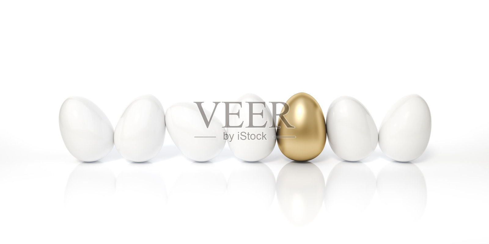在白色背景的白色鸡蛋中突出的金鸡蛋三维渲染。3d插图的想法和奢侈的快乐复活节蛋节日贺卡模板最小的概念。照片摄影图片