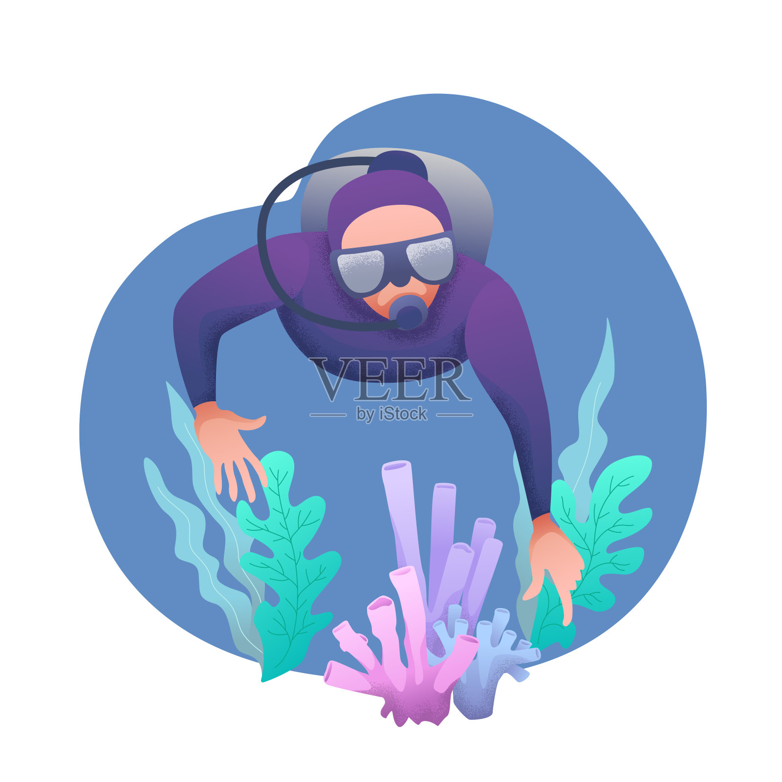世界海洋和海洋日。在海底的潜水员。插画图片素材