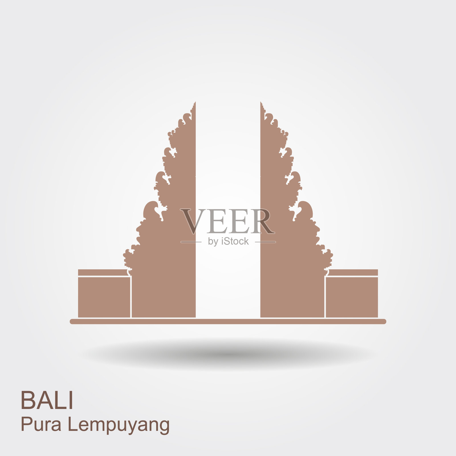 Pura Lempuyang庙的图标平带阴影。印尼宗教场所插画图片素材