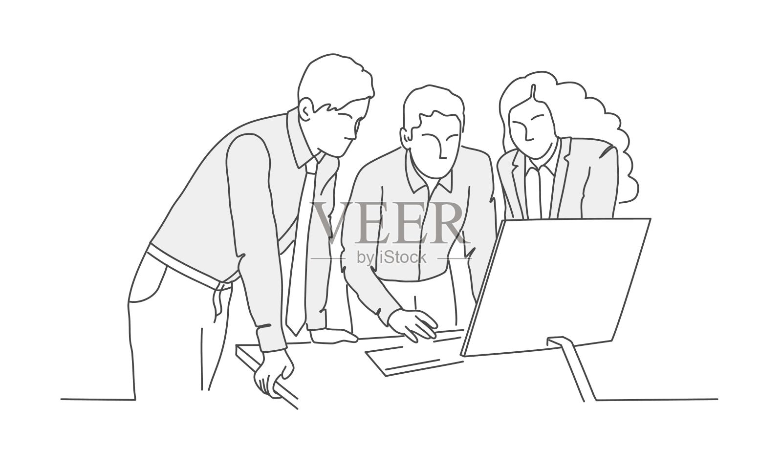 商务人士都站着看电脑。插画图片素材
