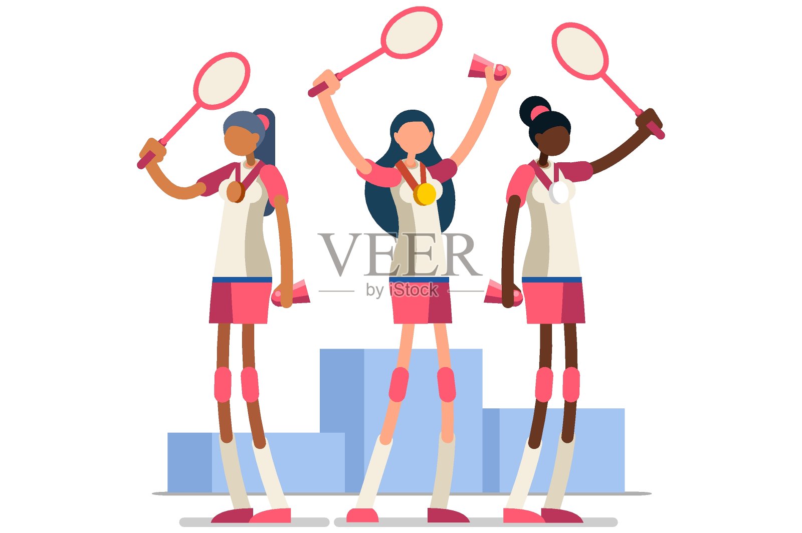 女子羽毛球队冠军插画图片素材
