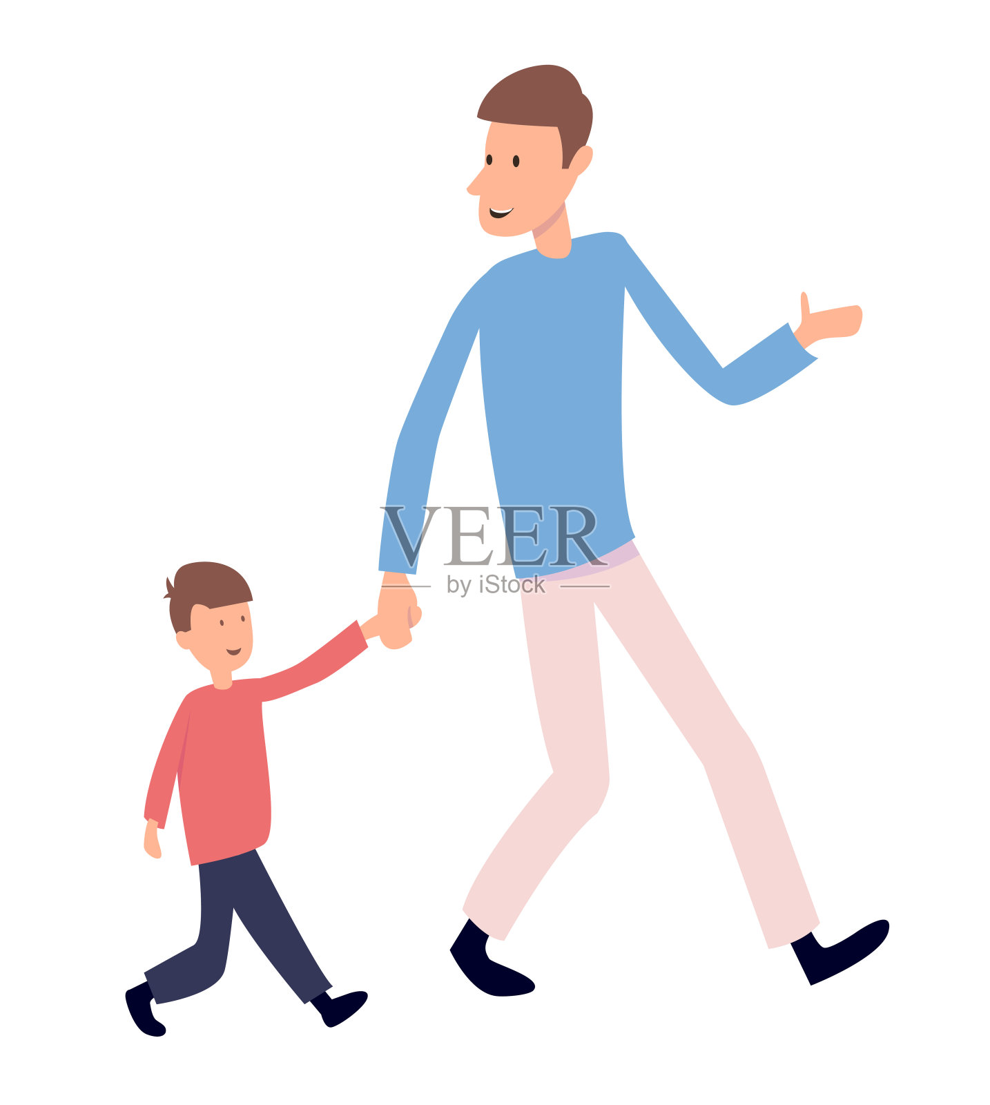 父亲和儿子走在一起。卡通矢量图设计元素图片
