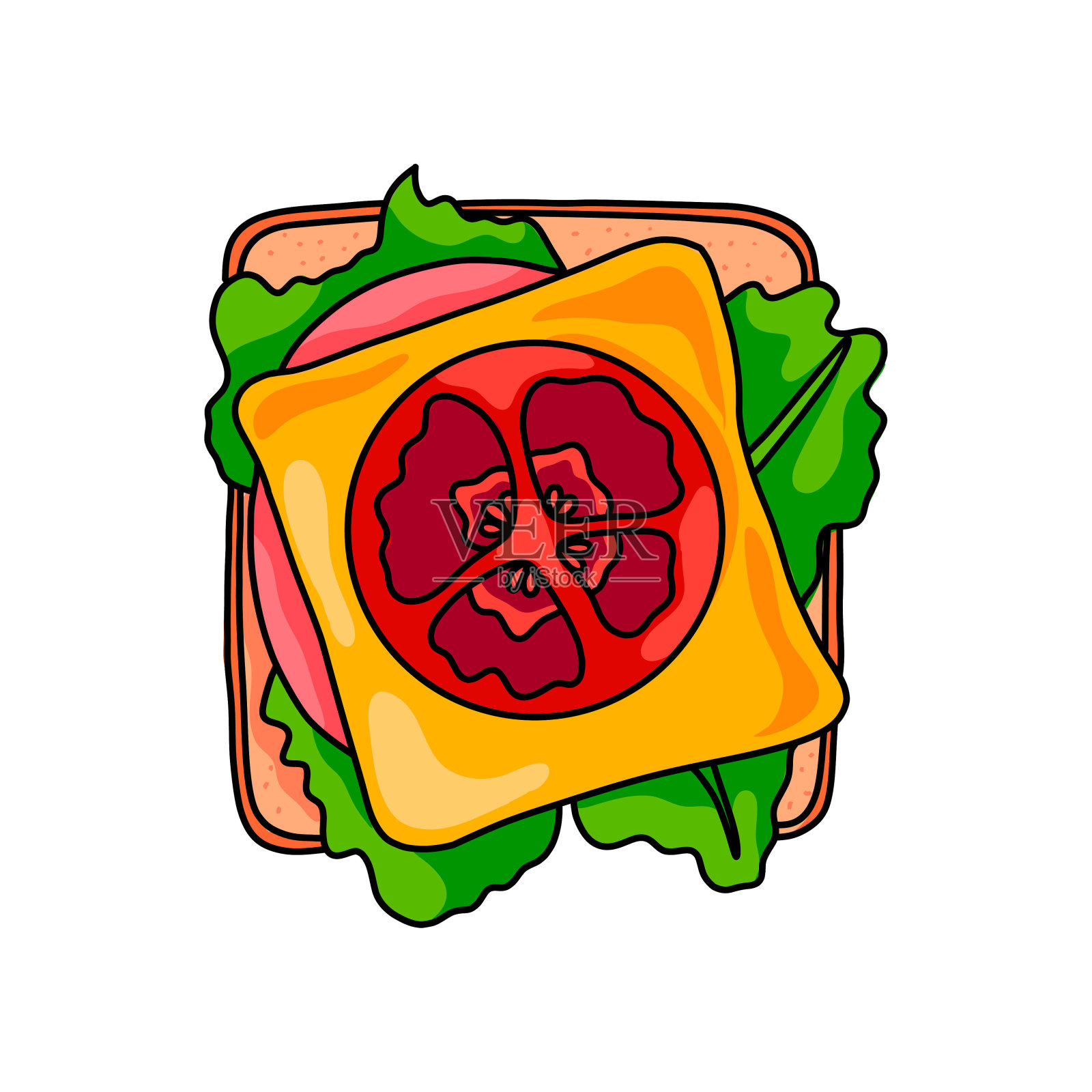 三明治配切好的牛奶香肠和切好的圆形番茄设计元素图片