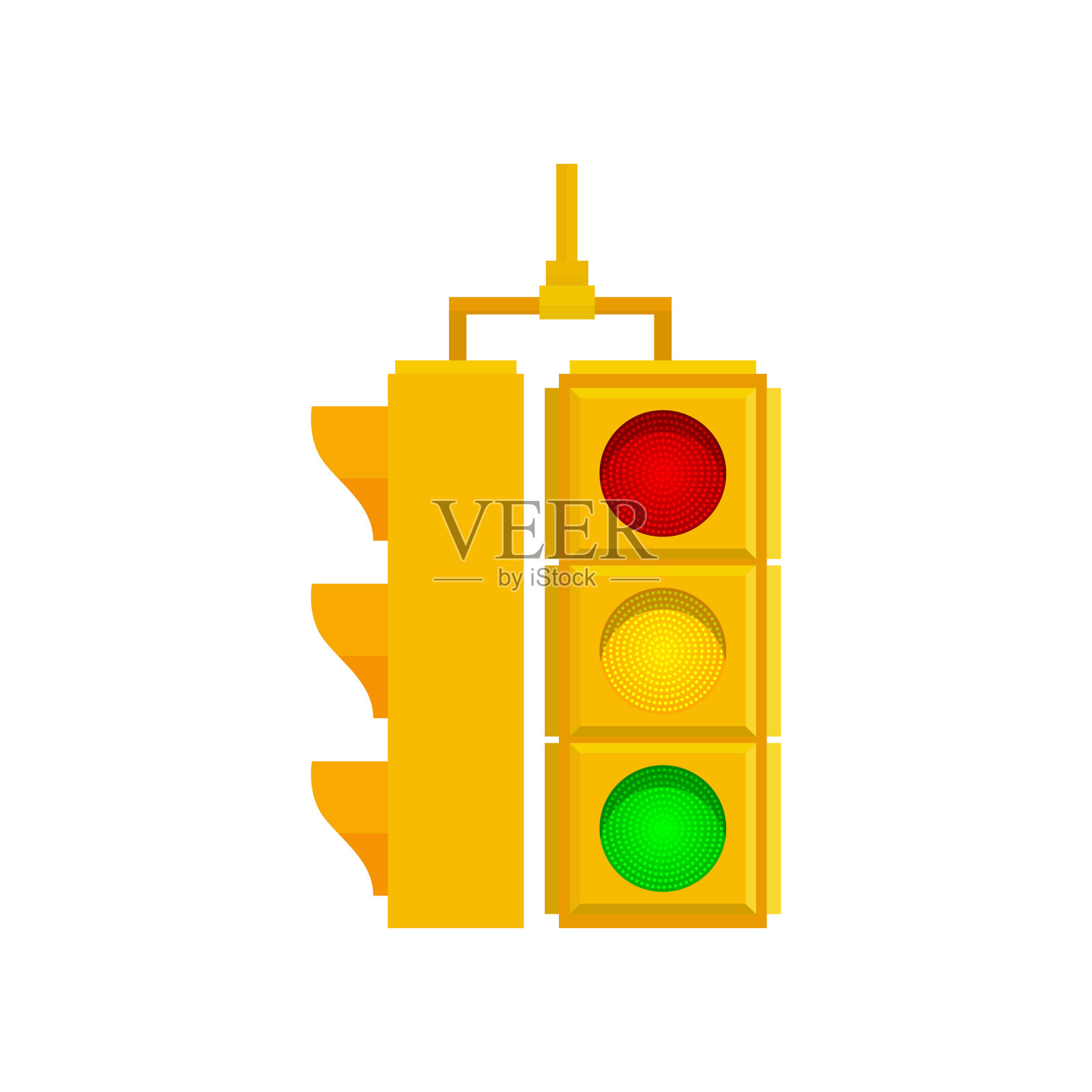 黄色双交通灯，白色背景插画图片素材