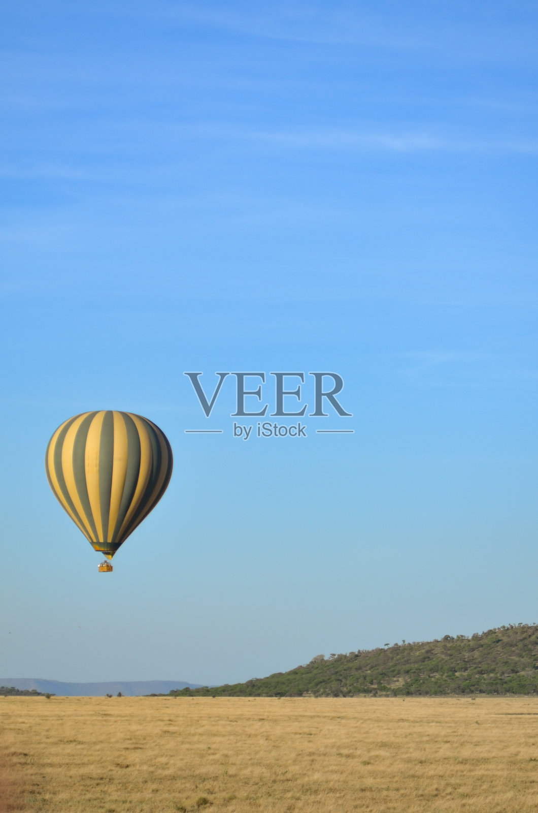 一个热气球飞过非洲坦桑尼亚的塞伦盖蒂国家公园平原;本空间照片摄影图片
