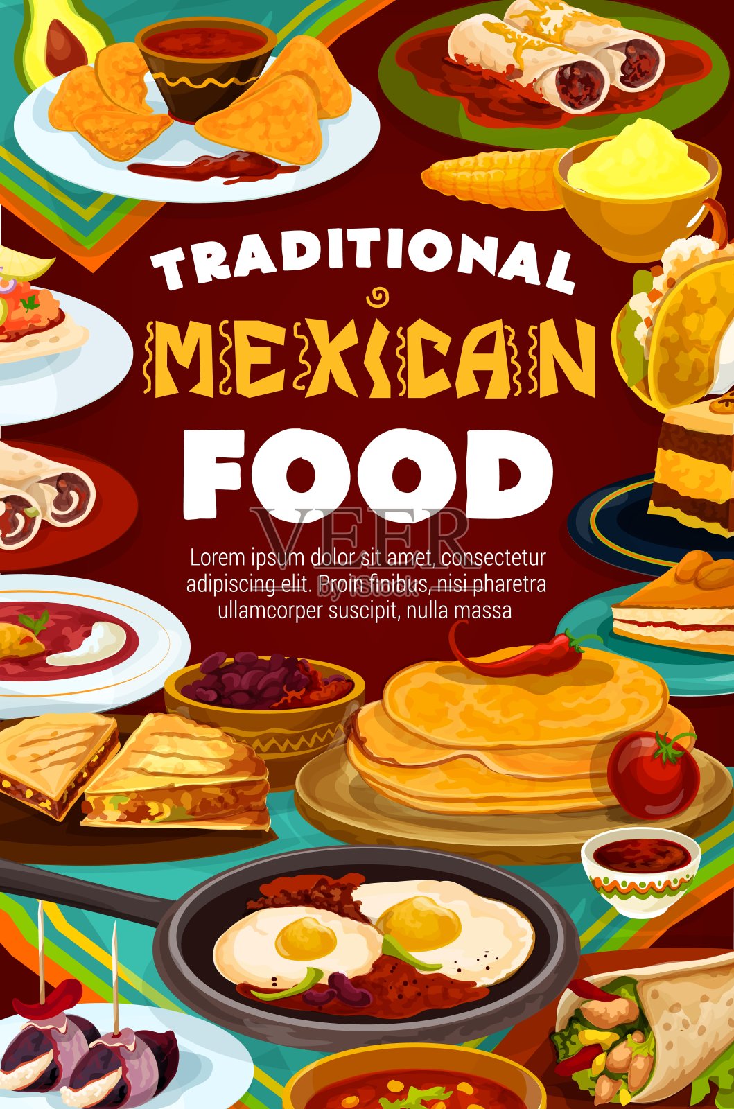 传统的墨西哥美食和菜肴菜单设计模板素材