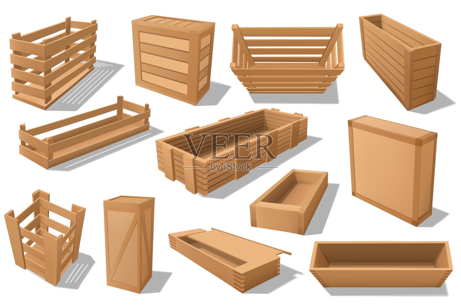 木箱，容器，板条箱和包装插画图片素材