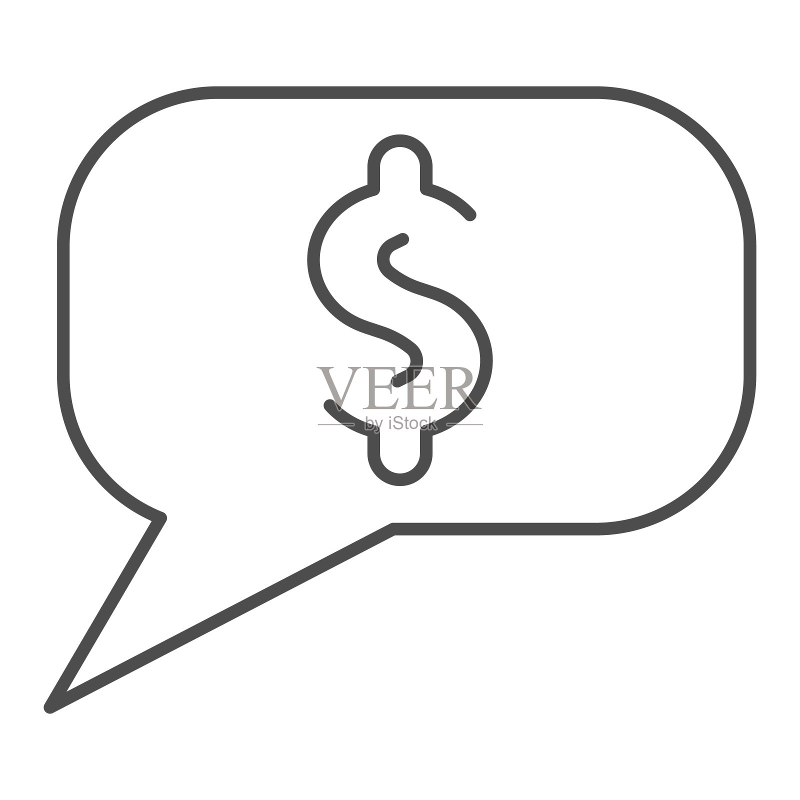 对话气泡与美元细线图标。货币，商业或金融聊天符号，轮廓风格的象形文字上的白色背景。手机概念和网页设计的金钱标志。矢量图形。插画图片素材