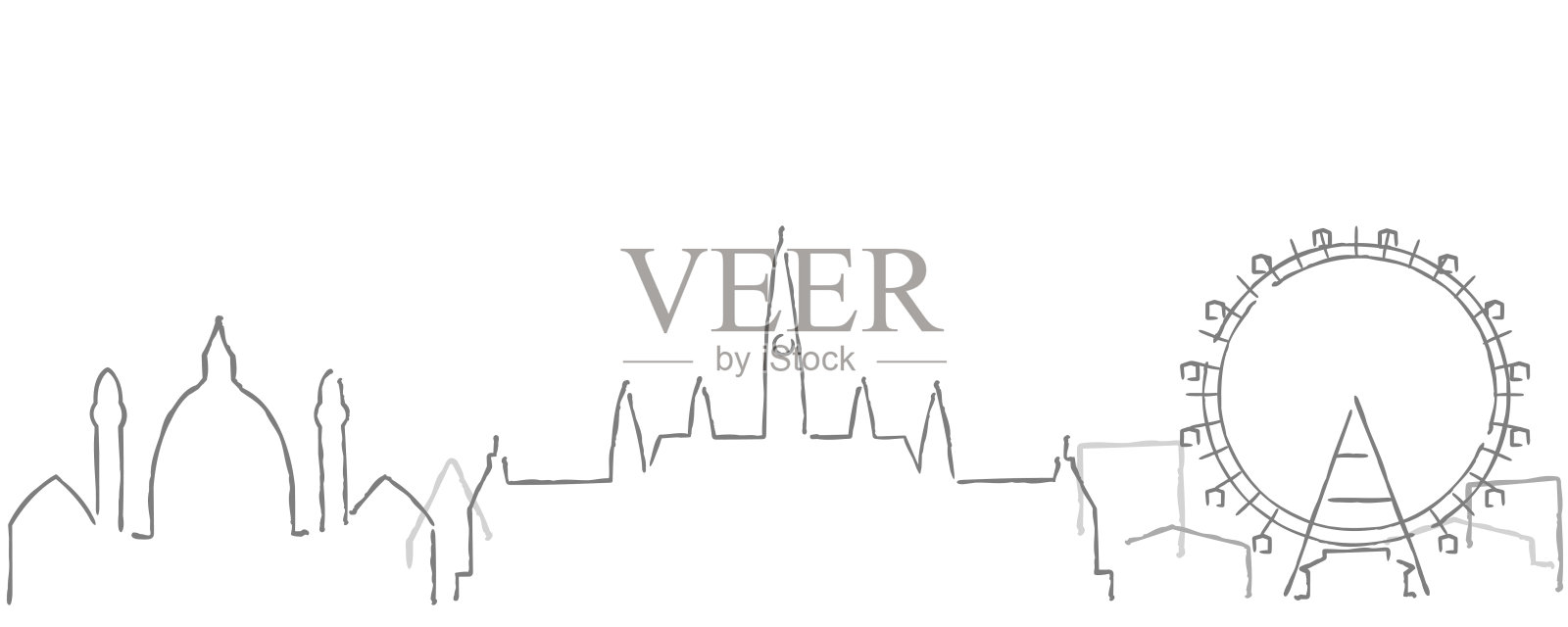 维也纳写意最小线天际线和地标插画图片素材