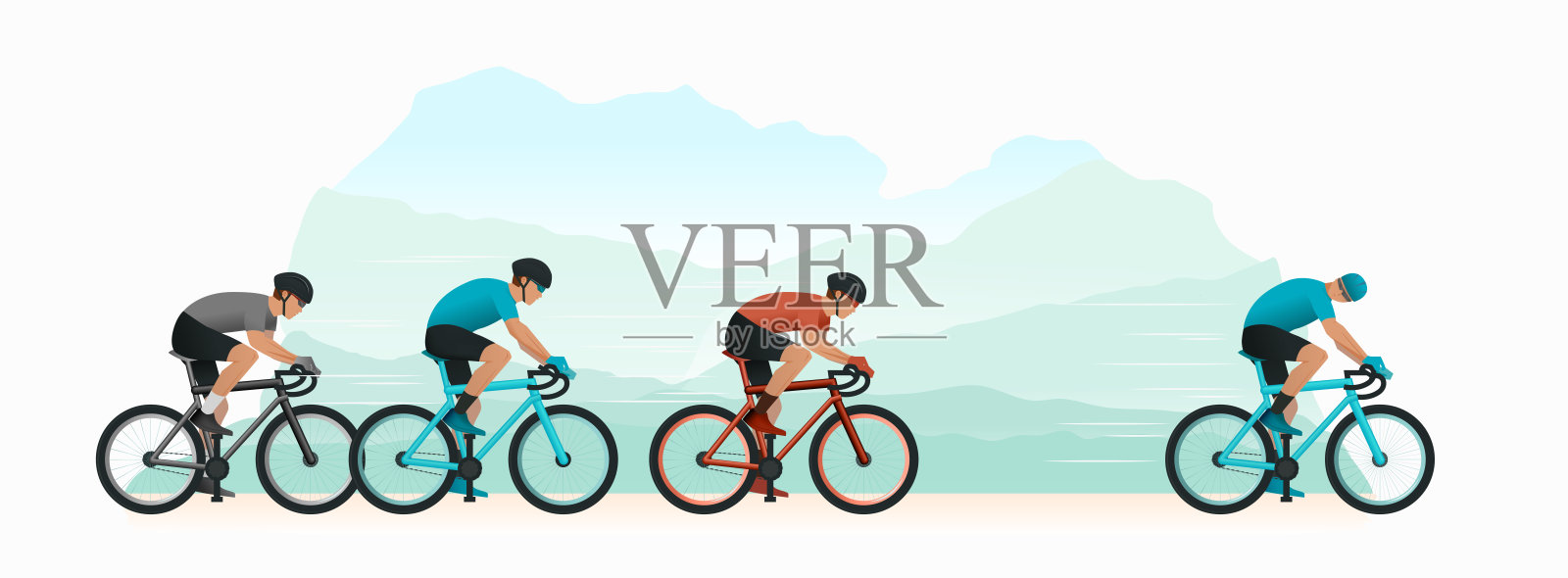 在自然界中循环。骑自行车的人追赶比赛中的领先者。骑自行车的人回头看着追赶他的人。体育活动设计元素图片