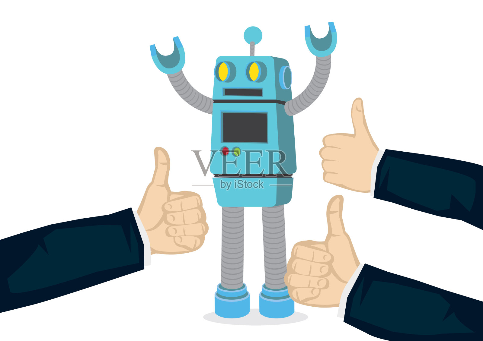 机器人因为工作做得好而得到表扬。自动化或未来企业劳动力的概念。插画图片素材