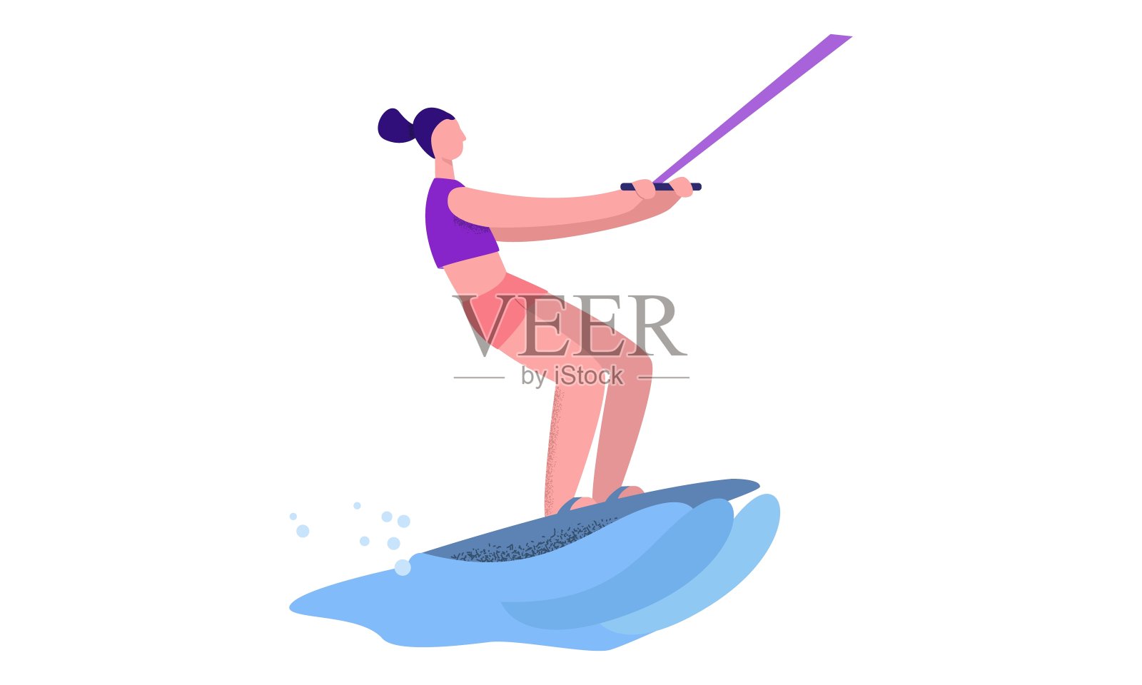 积极的女性练习极限运动尾流滑板矢量平面插图设计元素图片