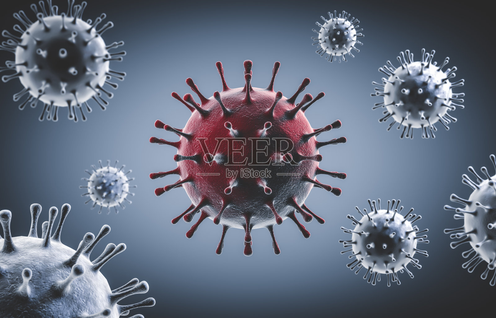 显微镜下病毒的特写。呼吸道冠状病毒2020。照片摄影图片