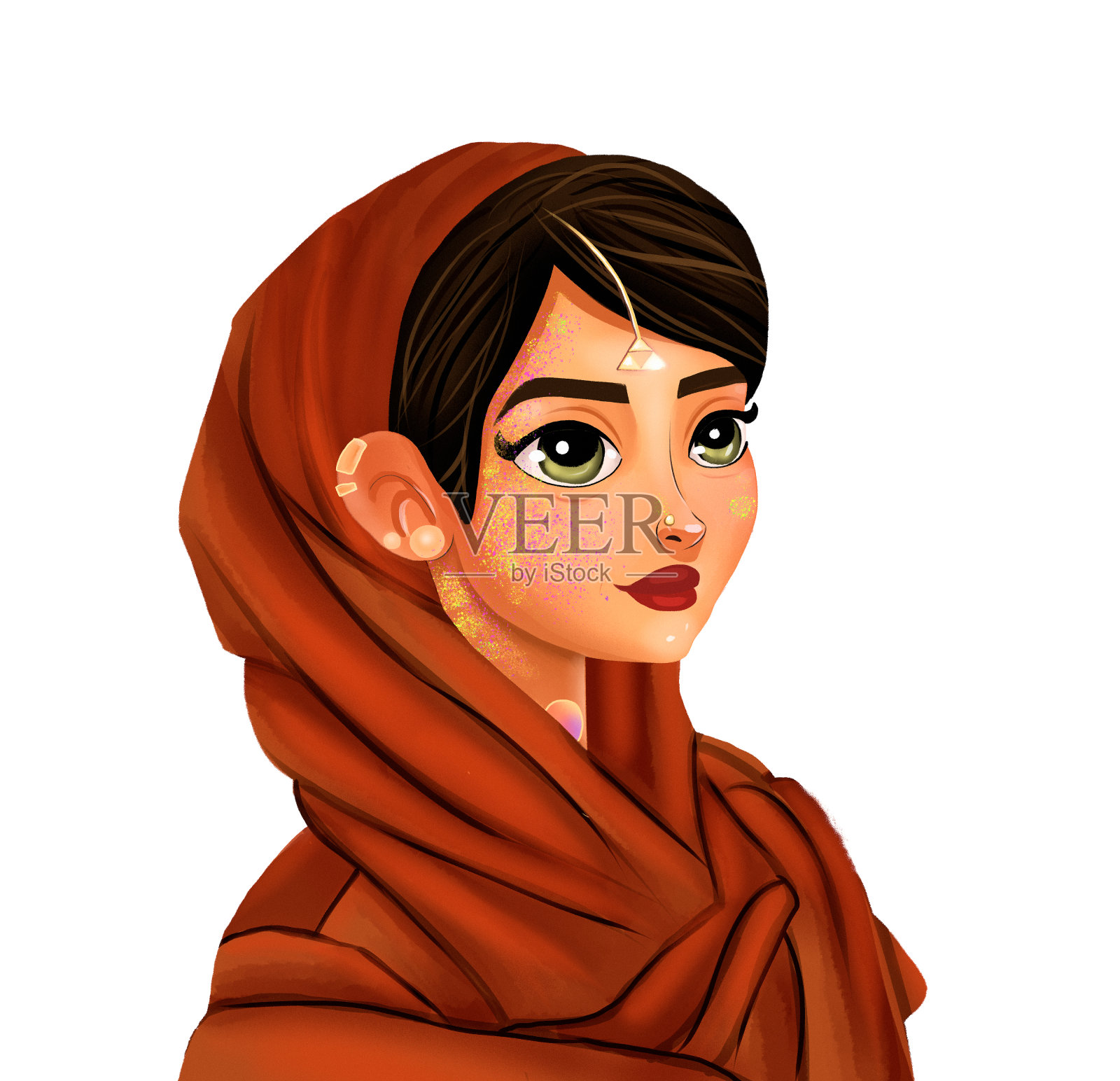 人物插图的一个印度女孩在传统服装。插画图片素材