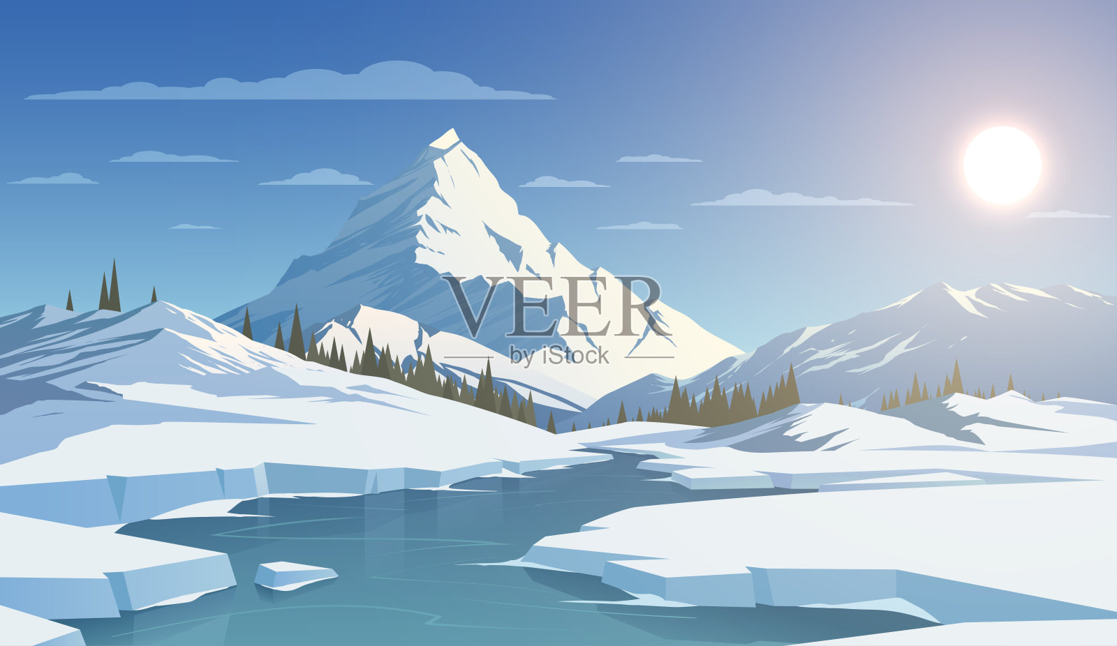 冬天的风景与山插画图片素材