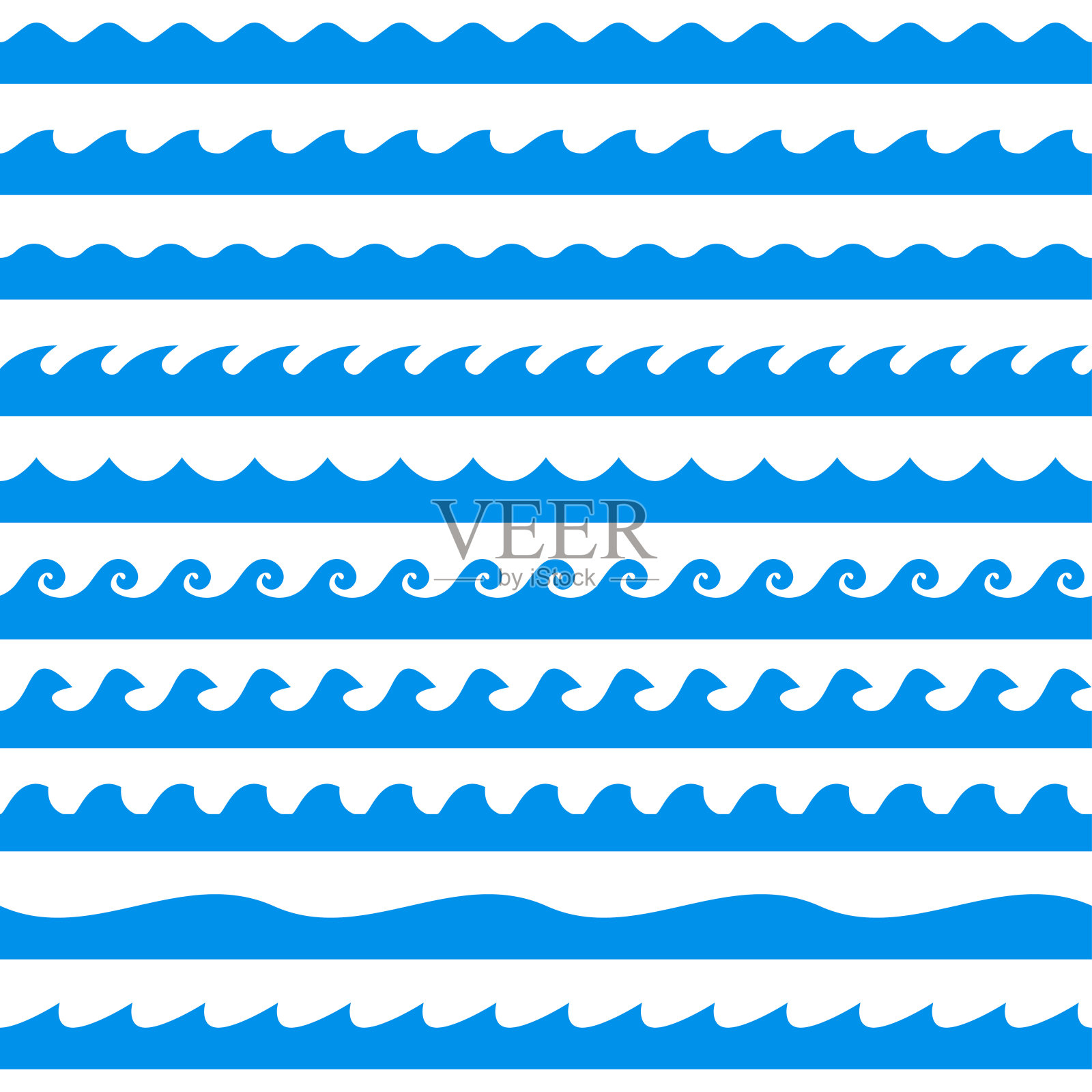 水波。线波无缝模式采集。海与海平面设计。矢量插图。插画图片素材