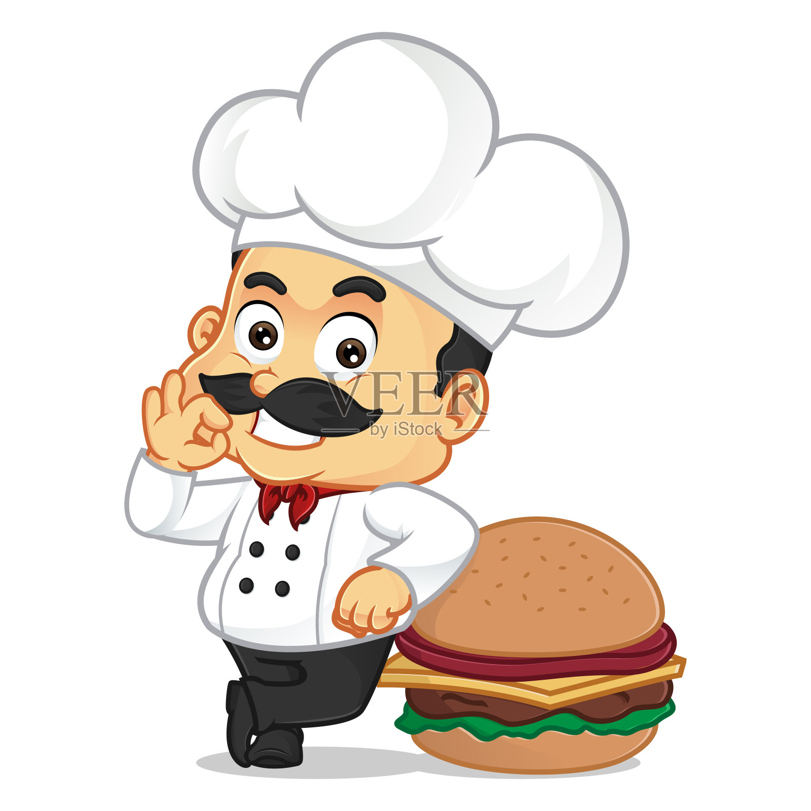 卡通厨师靠在汉堡上插画图片素材
